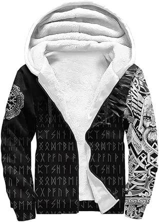 Viking Odin Crow Tattoo mannen Hoodie, Nordic Mythologie 3D Print Casual Oversized Sweatshirt Losse Rits Trui Unisex Capuchon (Color : Zip, Size : 4XL