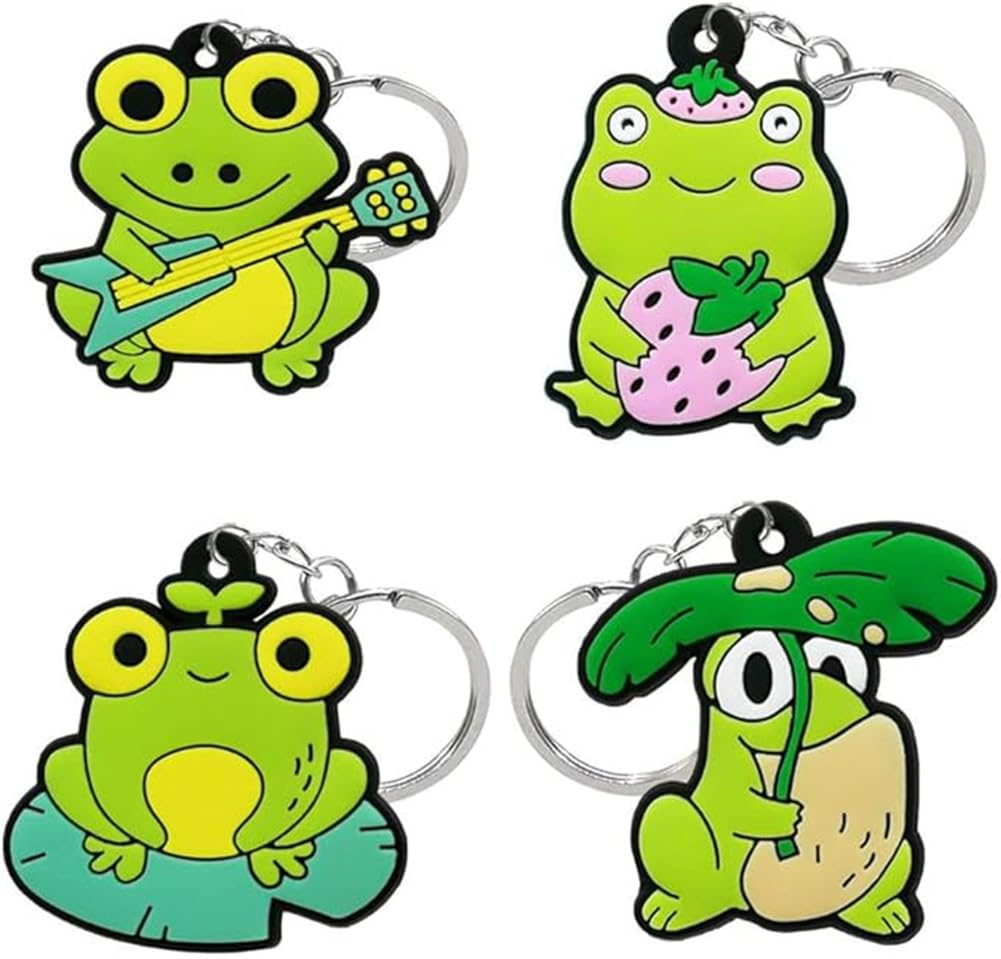 EACTEL4Pcs Frog PVC Keychain Cute Animal Keyring Pendant Funny Colorful Frog Key Chain Cartoon Gift Lovely Keyring Pendant Accessories