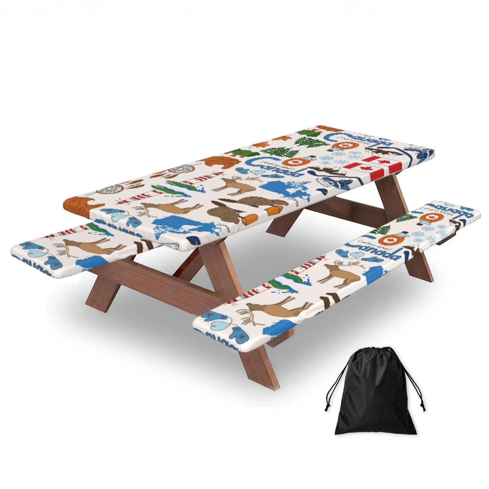 Mantel de mesa temático de Canadá impermeable con fundas elásticas de banco
