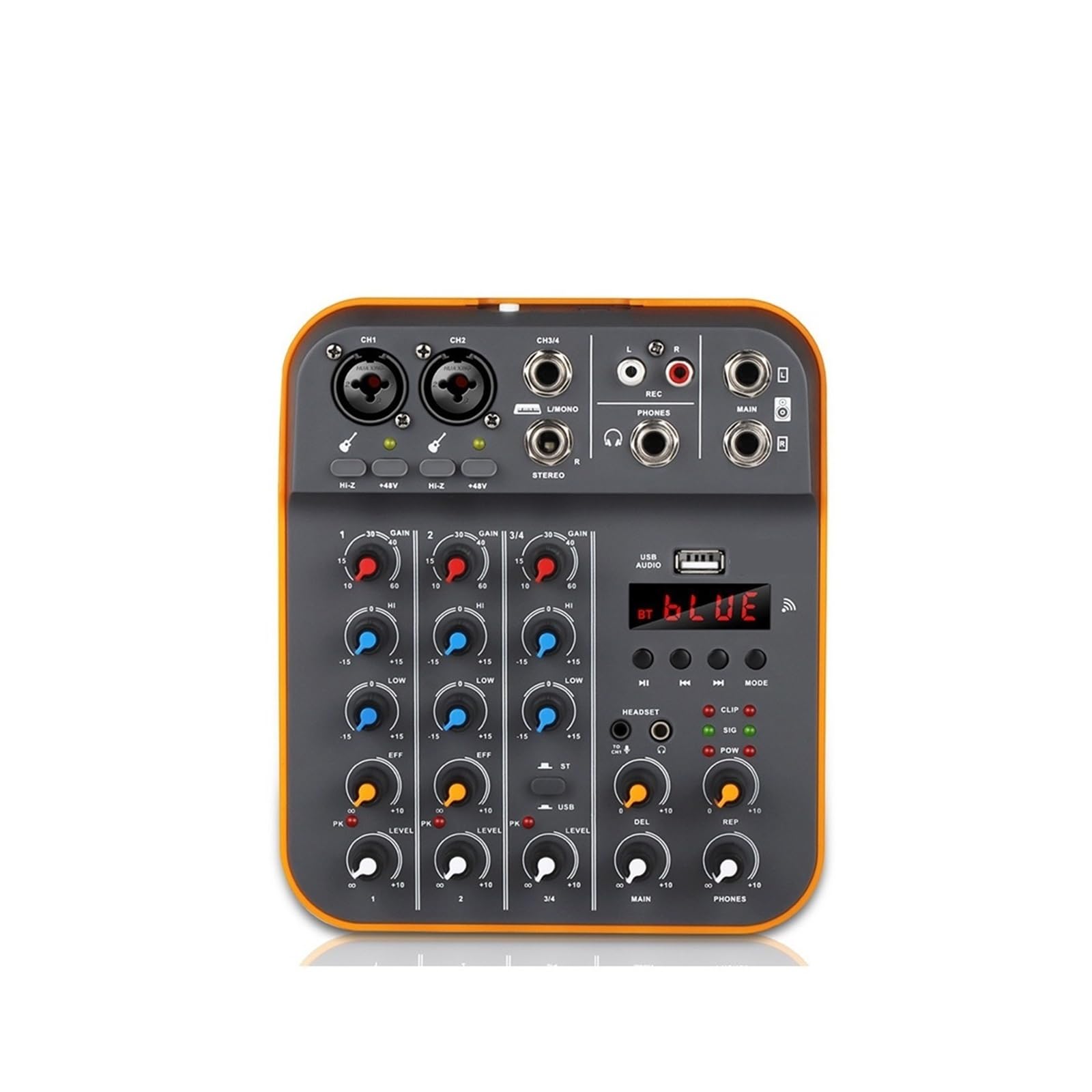 Mezclador de audio, Mezclador de audio Fuluode V4 Consola mezcla sonido USB Grabación por computadora Alimentación fantasma 48 V Retardo Repetición Efecto 4 canales
