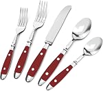 20-Piece Cutlery Set for 4, Bakelite Handle Silverware Set, Wood Grain Handle Rustic Stainless Steel Flatware Set, Include Forks Spoons Knives Dishwasher Safe (Wood Grain)