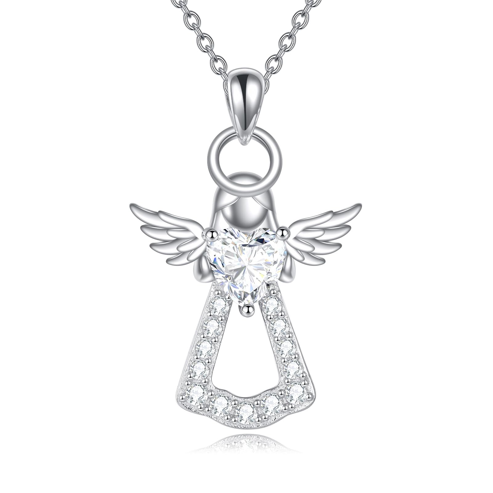 VONALAGuardian Angel Pendant Necklace 925 Sterling Silver with Crystal/Cubic Zirconia Angel Jewellery Birthday Gifts for Women Teen Girls Daughter Wife