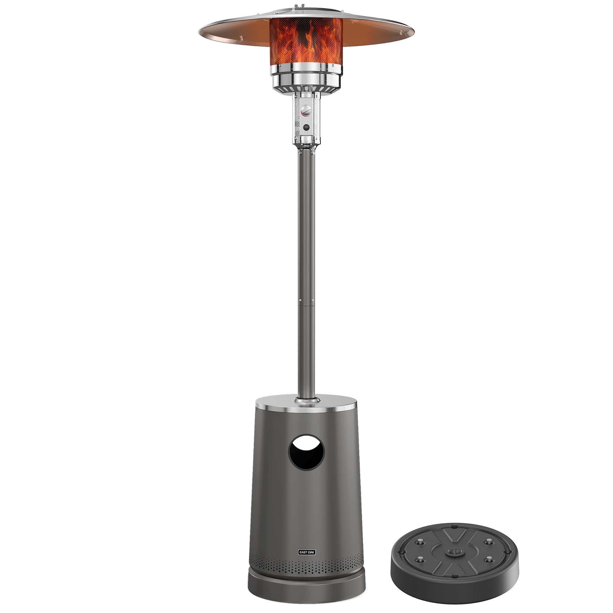 EAST OAK 55,000 BTU Patio Heater with Sand Box, Table Design, Thicker Stainless Steel Burner, Wheels, Triple Protection System, Propane Outdoor Heater for Home and Residential, Commercial Grade, Grey