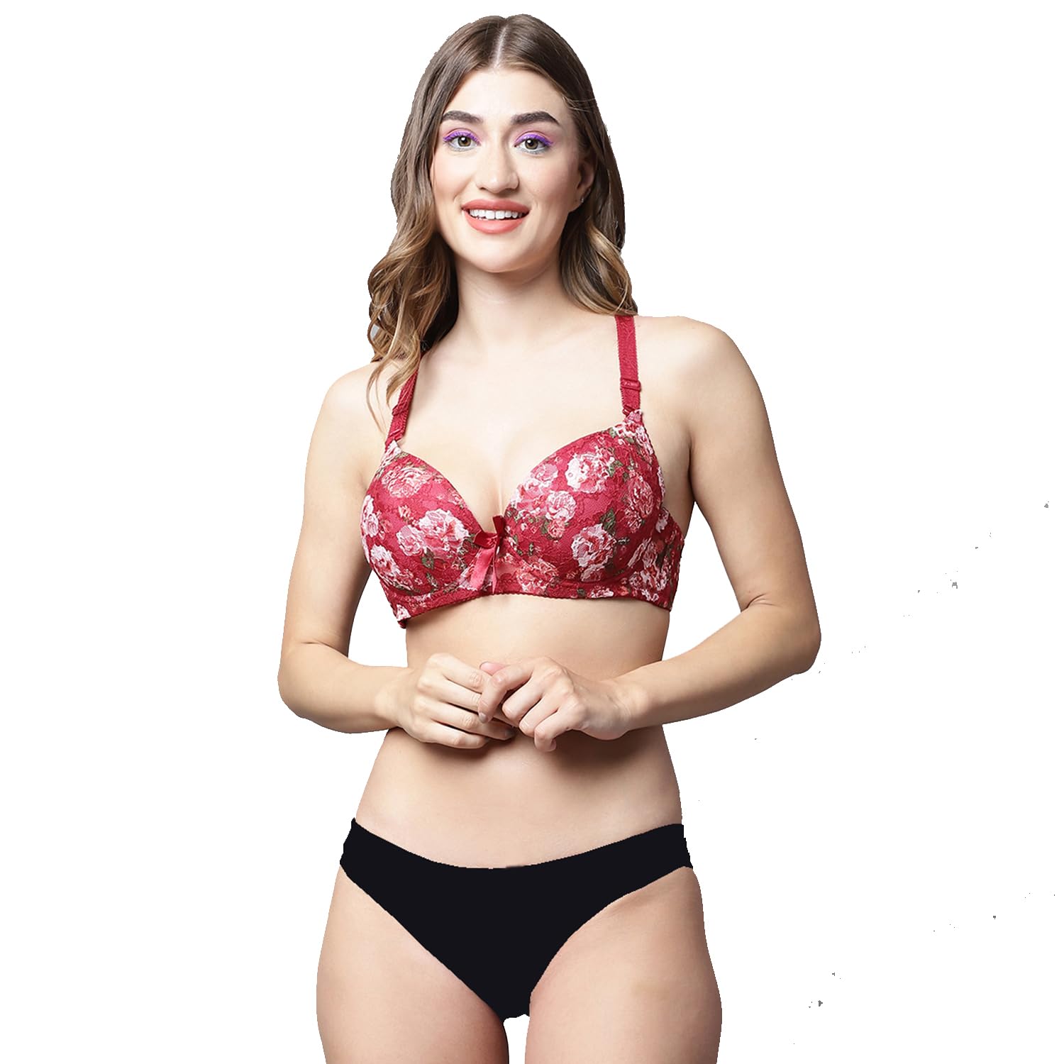 quttos PrettyCat Lightly Padded Floral T-Shirt Bra Panty Lingerie Set-picture-53