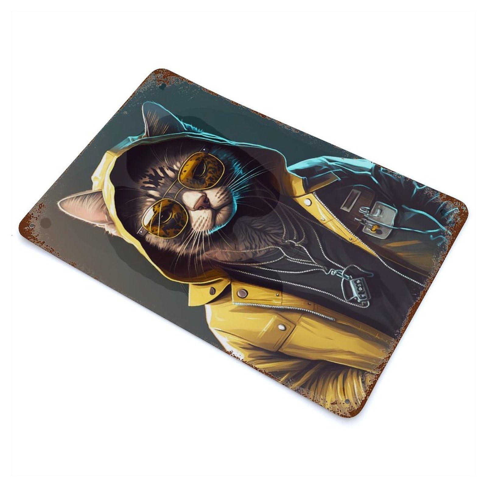 Cool Cat Vintage Rust Metal Sign 11.8"x7.9", Ideal for Basement, Hobby Room And Garage Decor