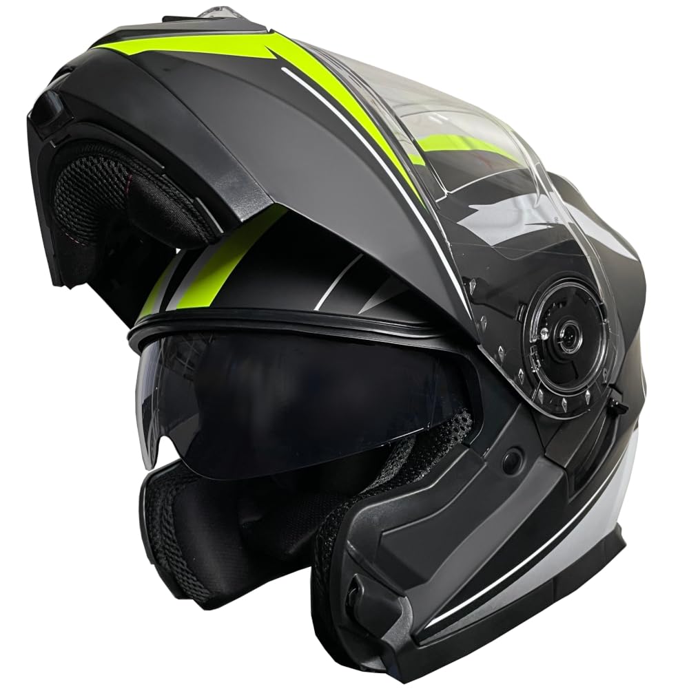 Klapphelm Integralhelm Helm Motorradhelm RALLOX 160 schwarz neon gelb grün matt mit Sonnenblende (S, M, L, XL)
