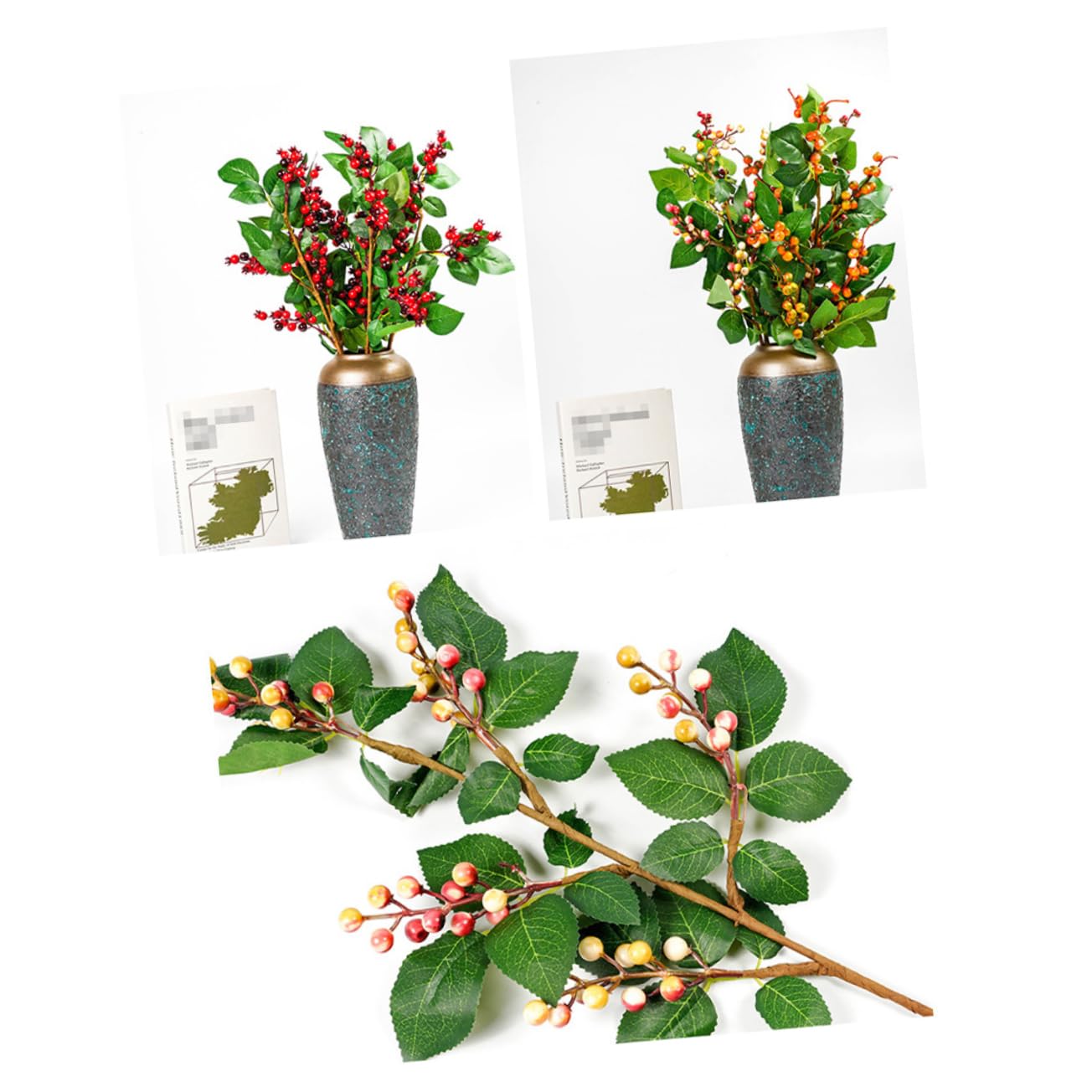 MAGICLULU Künstliche Rote Festtagsfrüchte für Partydeko Künstliche Rote Weihnachtsblumen als Tischdeko Am Tannenzweig für Garten für Weihnachtsbaumdeko