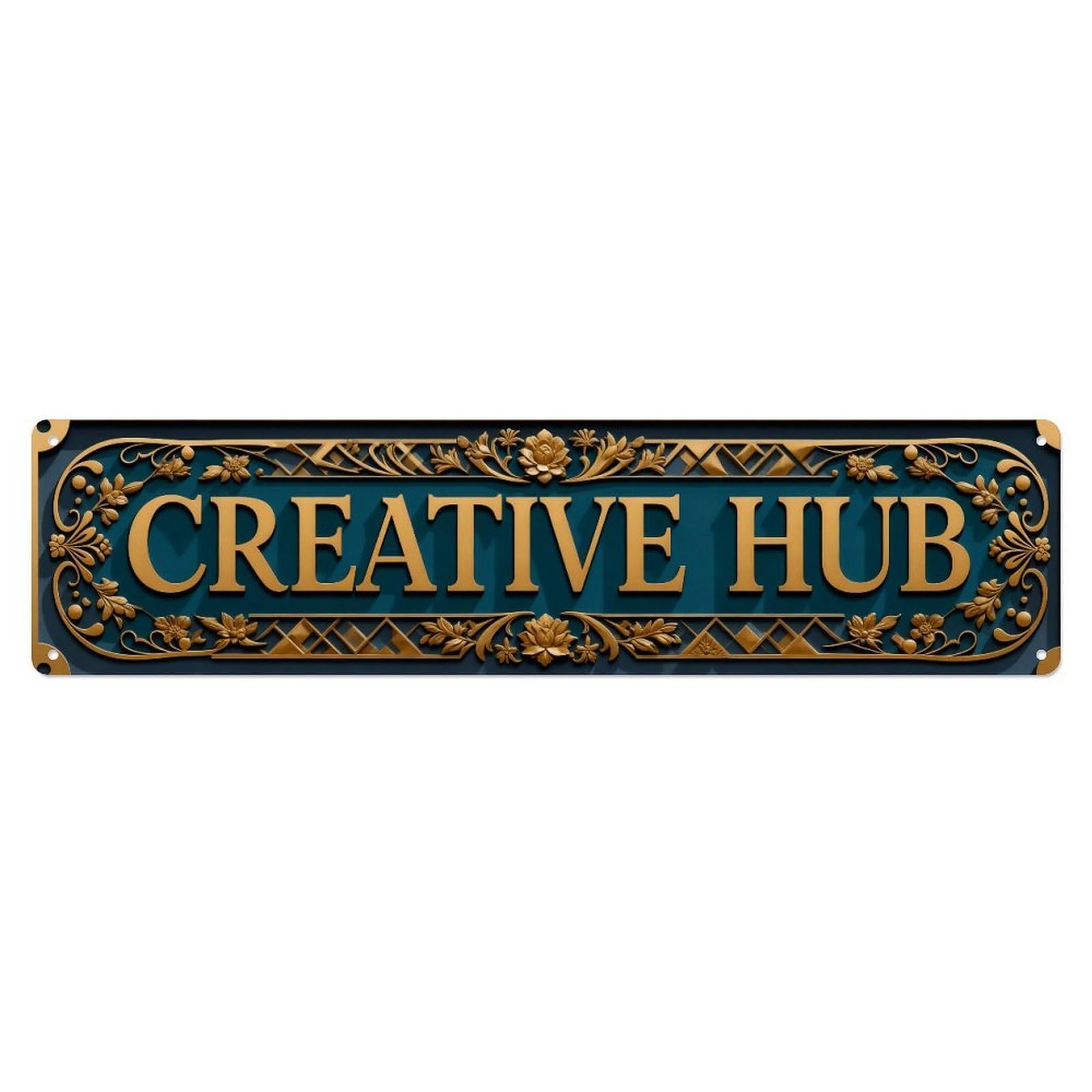 Creative Hub Ornate Gold Floral Metal Tin Sign Plaque