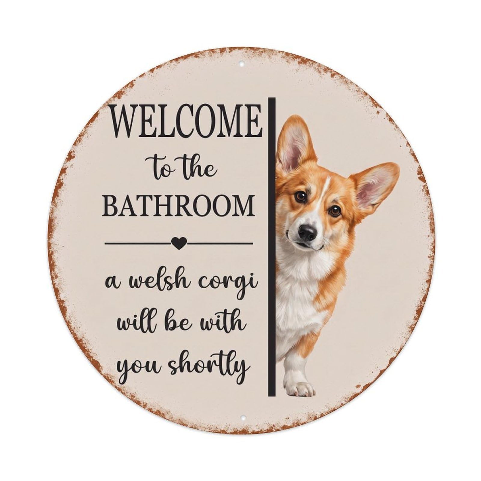 Vintage WELCOME To The BATHROOM Welsh Corgi Dog Metal Tin Sign