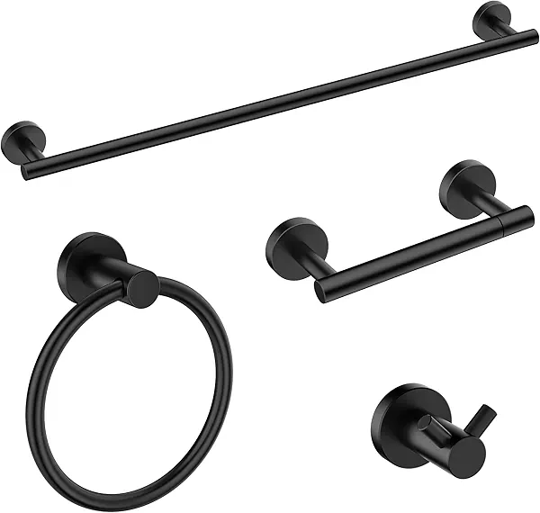 FORIOUS Bathroom Hardware Accessories Set, SUS304 Stainless Steel 24 Inch Towel Bar Set, Modern Towel Racks Holder for Bathroom Wall Mounted, 4 Pieces, Matte Black