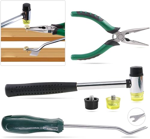 Hilitchi 5 herramientas de tapicería de doble cara martillo de mazo suave con dos cabezales de repuesto, tachuelas decorativas, levantador de clavos