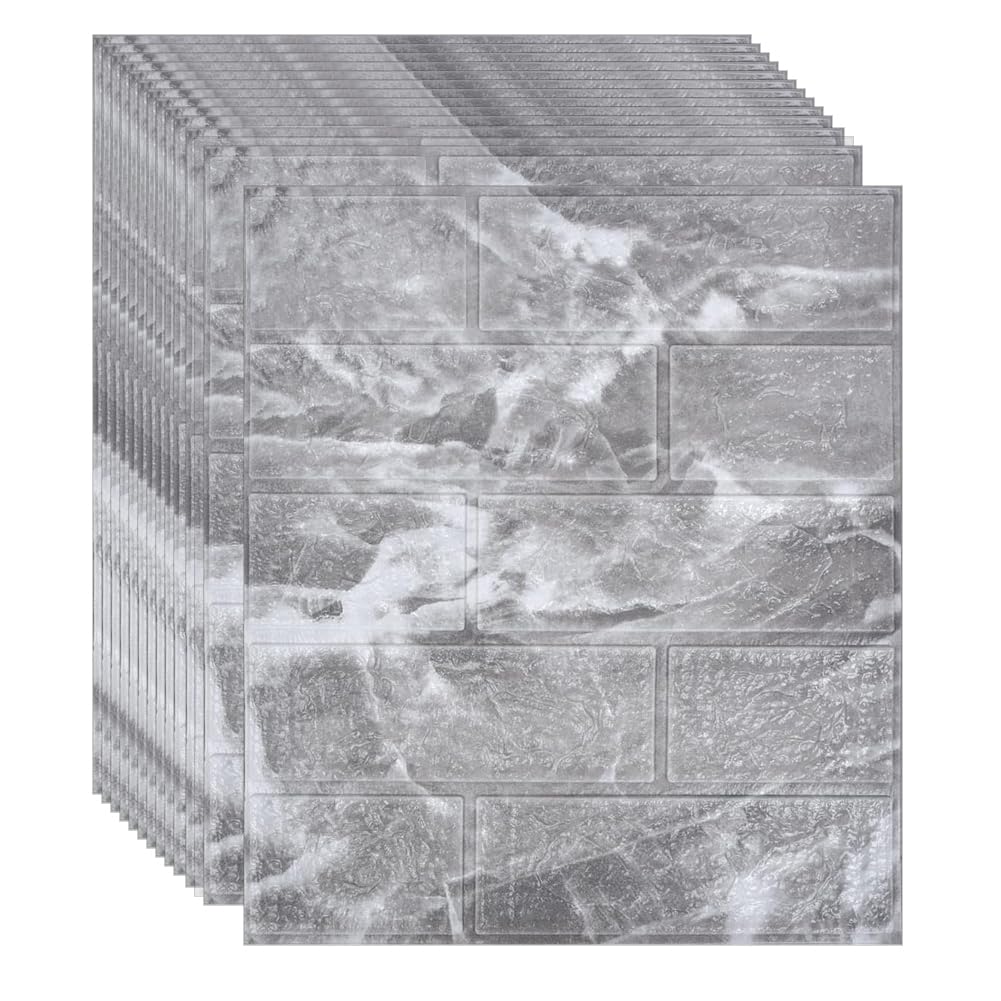 3D Wall Panels Self Adhesive PE Foam Waterproof Removable Faux Marble 3D Wallpaper Peel and Stick Marble Brick Paneling for Kitchen, Living Room, DIY Wall Decoration (12 Pack, Gray Rock)