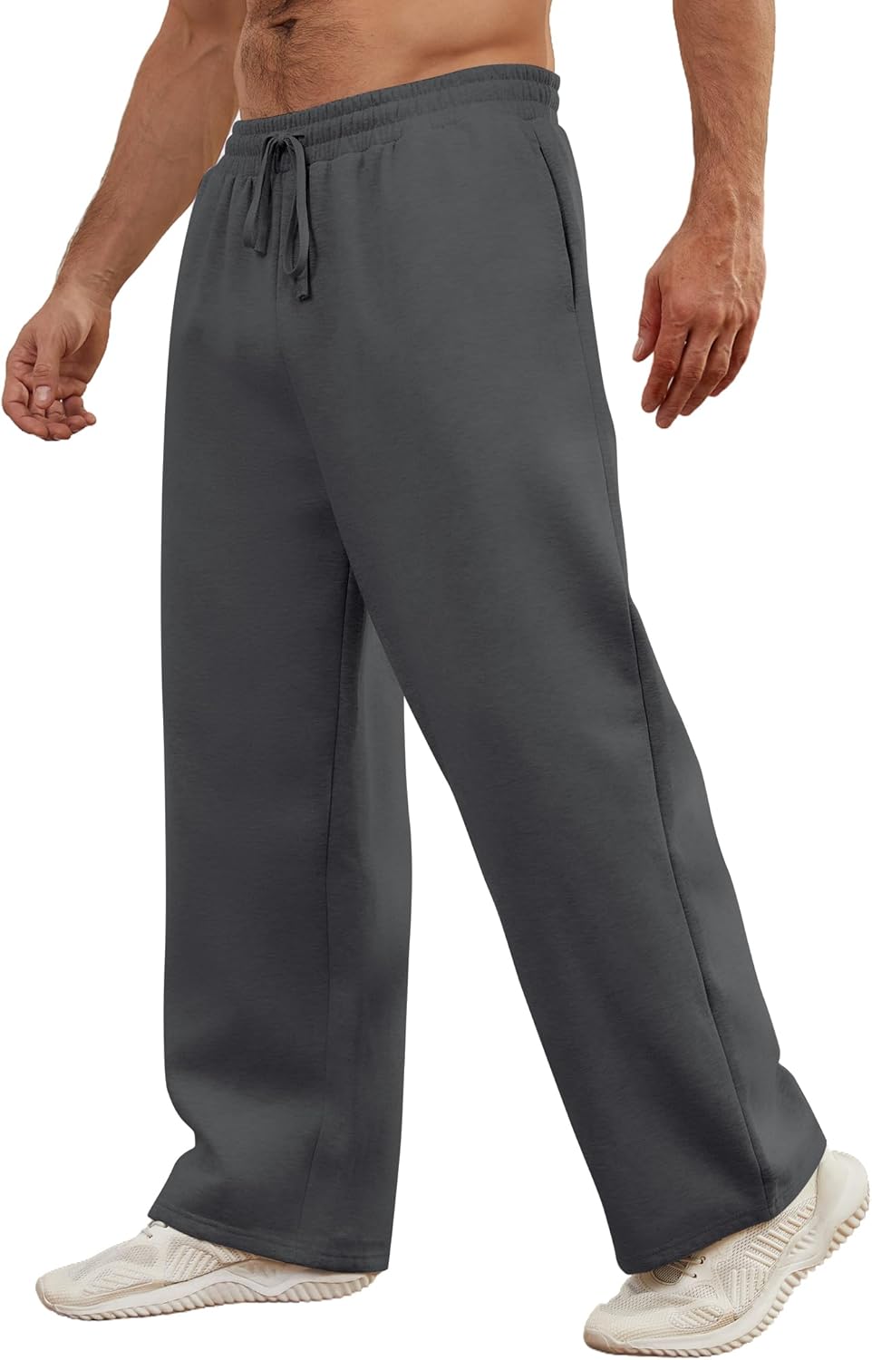 Mens Baggy Sweatpants Open Bottom Fleece Workout Casual Joggers Elastic Waist Drawstring Wide Leg Pants with Pockets