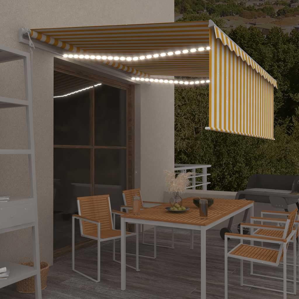 Auvent automatique store capteur de vent LED 4x3m Jaune blanc