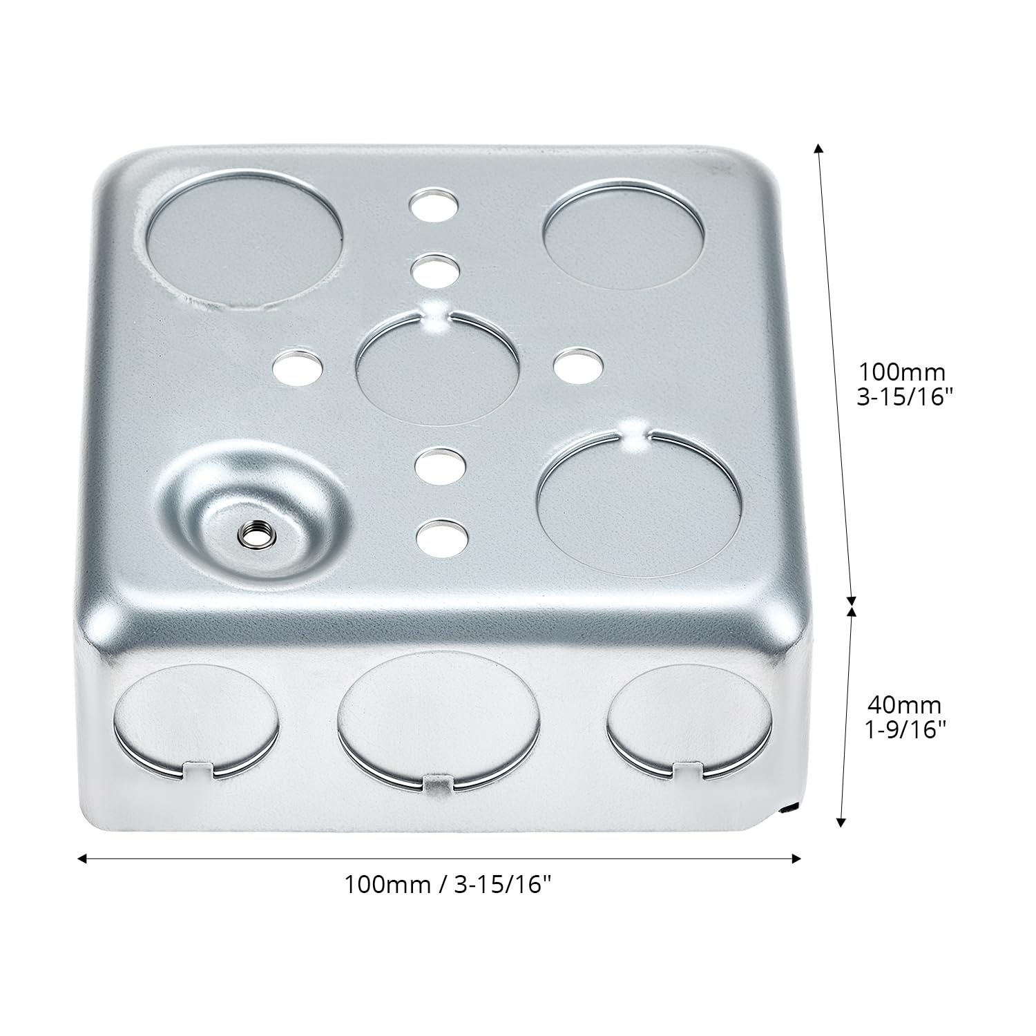 QWORK 4" Square Electrical Box, 12-Pack Galvanized Metal, 21 Cu. in. Capacity, Knockouts 1/2" & 3/4", Electrical Junction Box — Amazon image 2