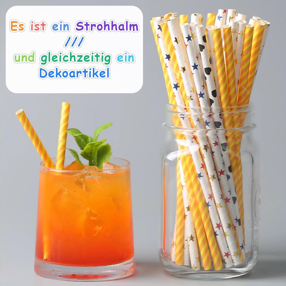 Dreamil 100 cannucce di carta, 19,7 cm, a strisce, colorate, biodegradabili, per cocktail, caffè, bevande e diverse occasioni (multicolore)