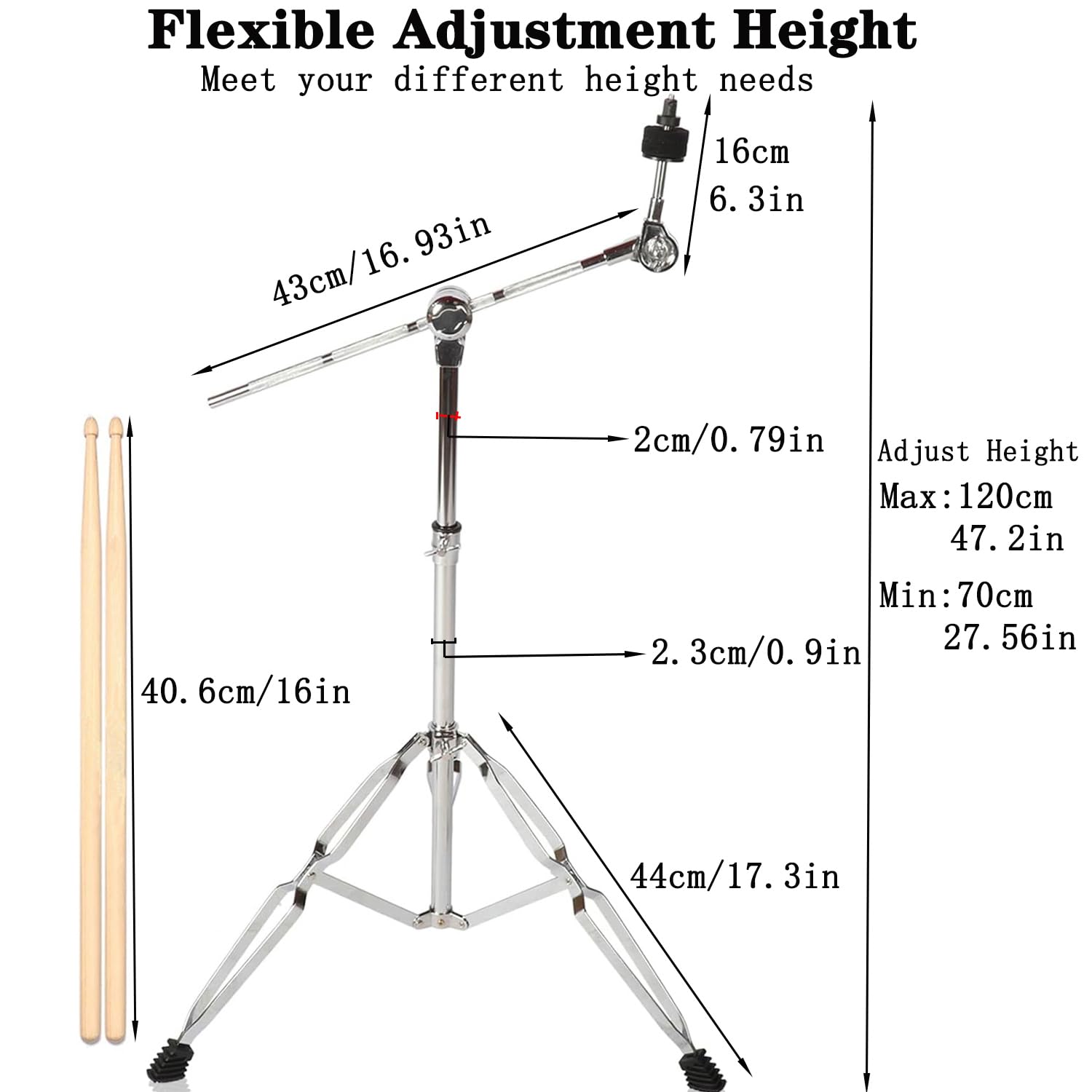 A-xctoe Supporto standard per asta per piatti a doppio braccio regolabile 71,1 - 119,9 cm per batteria Hardware Supporto per percussioni Set di attrezzi per batteria Set di hardware per il montaggio