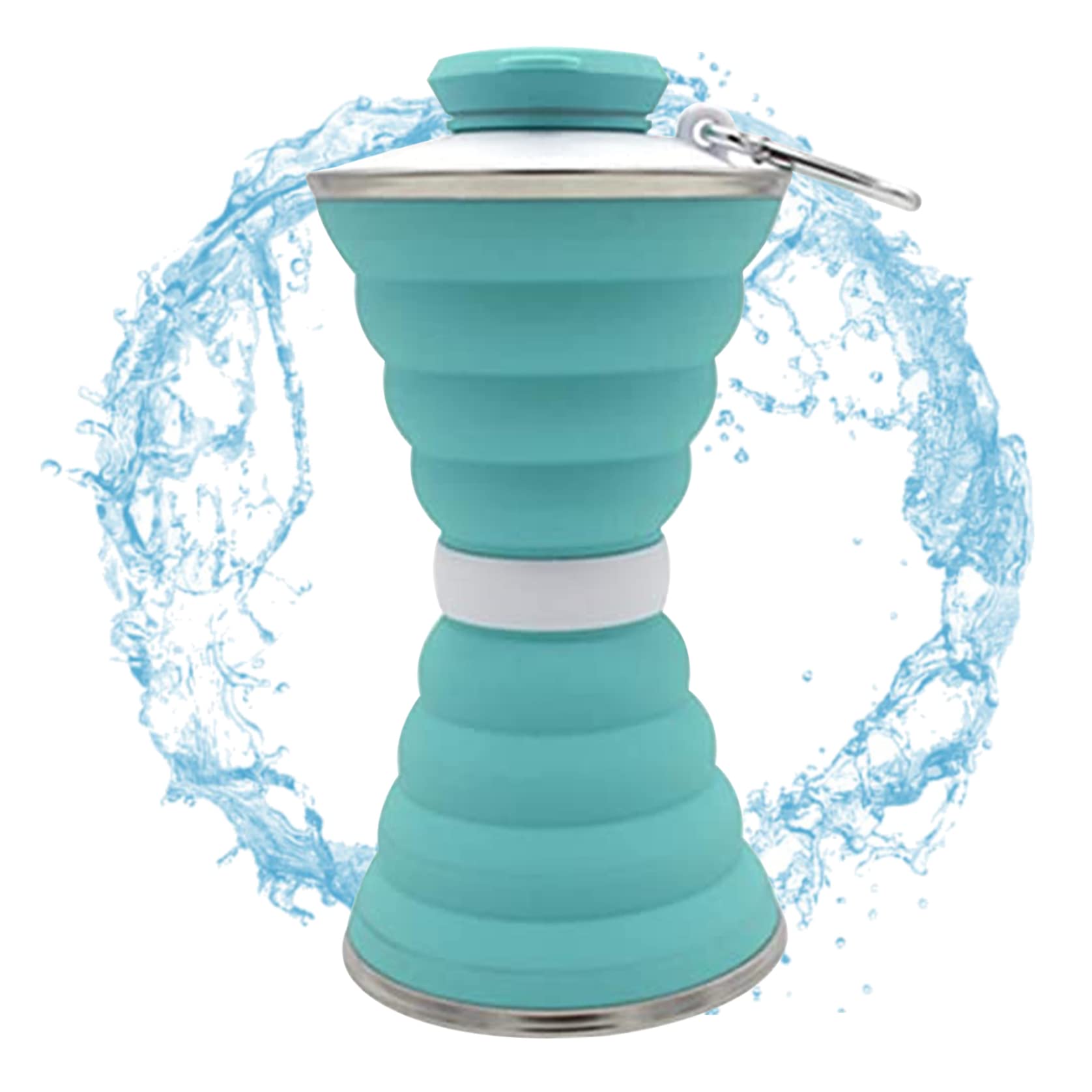 Bouteille de voyage pliable en silicone de 500 ml avec mousqueton, conception anti-fuite for les activités de plein air et le camping.,Gobelet pliable(Light Green)