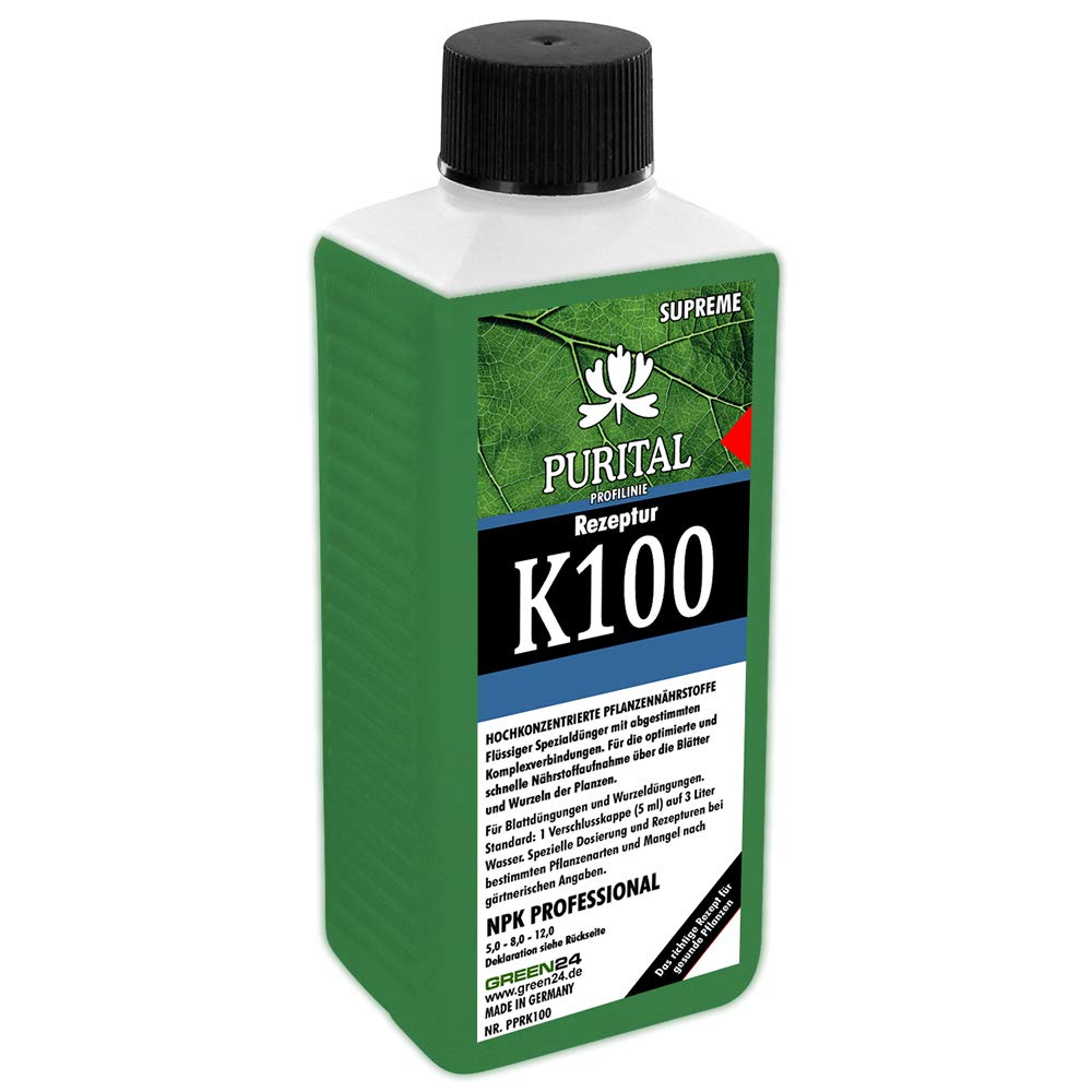 Rezeptur K100 NPK 5,0+8,0+12,0 Flssig-Dnger, System Volldnger (Stickstoff  Phosphat Kalium) mit Spurennhrstoffen Eisen Kupfer Mangan Molybdn Zink  (250 ml Konzentrat) : Amazon.de: Garten