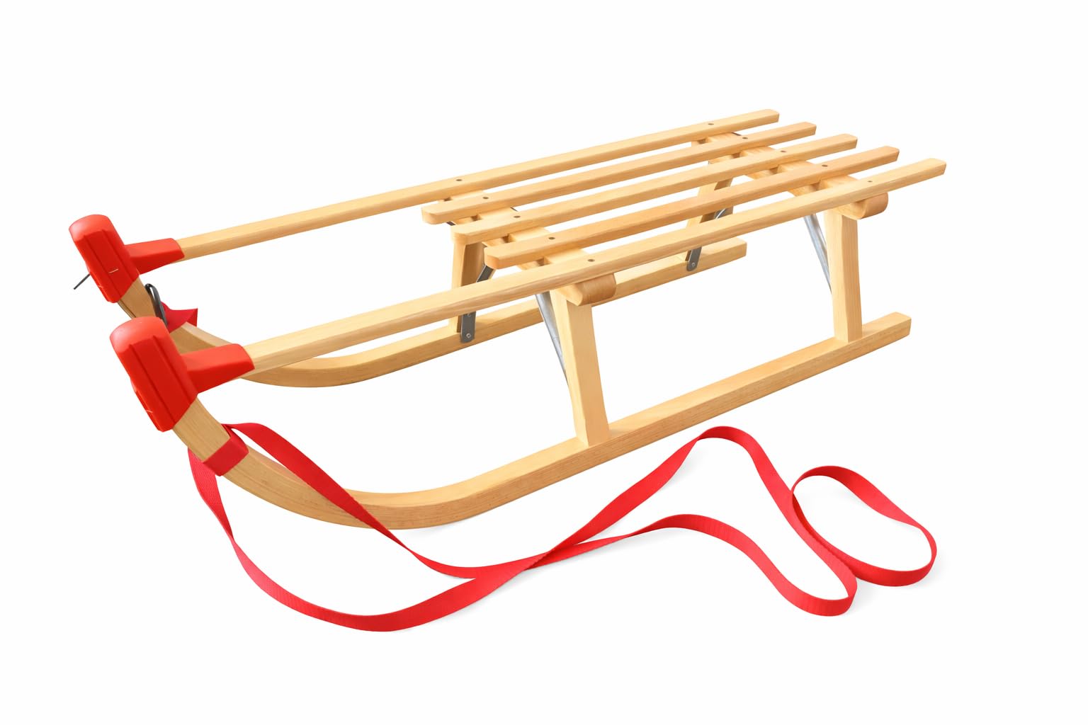 Holzschlitten, Schlitten aus Buchenholz für Kinder & Erwachsene, Kinderschlitten, Metallverstärkungen, Vintage Hörnerschlitten & Weihnachtsschlitten