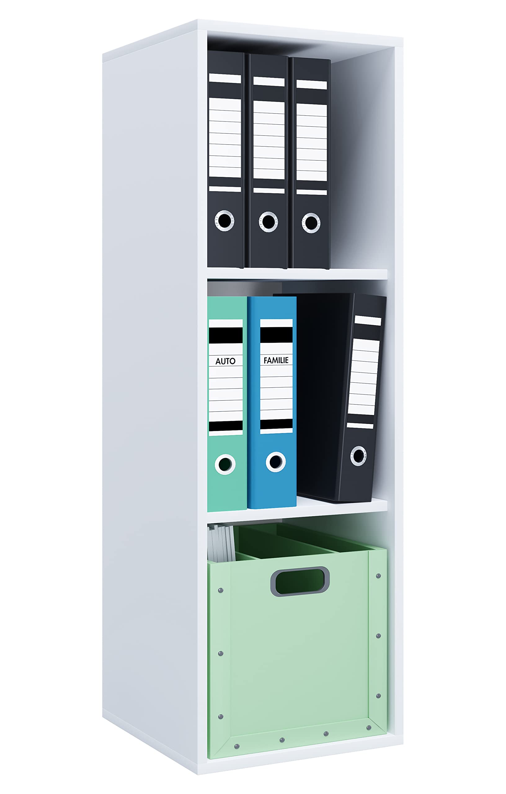 VCM Holzregal stehend | platzsparender Aktenschrank | Maße ca. H. 110 x B. 35 x T. 37 cm | Elegantes Regal | Büroregal – Lona I 3f Weiß