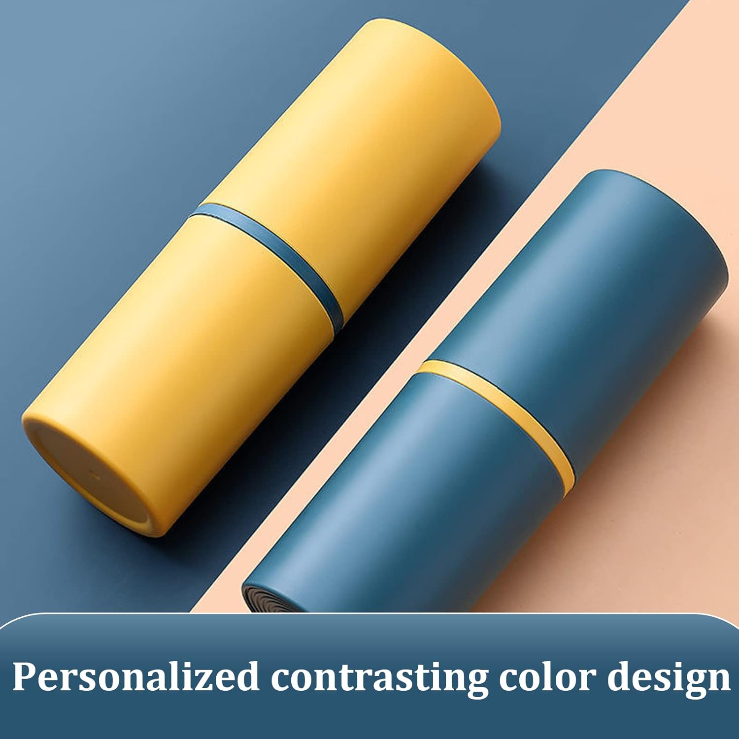 2 PCS Travel Toothbrush Holder, Portable Toothbrush Box, Brushing Teeth Cup, Toothpaste Storage with Lid for Home Camping Travel Business Trip Blue, Yellow 3 61ZrK4hS4CL. AC SL1500