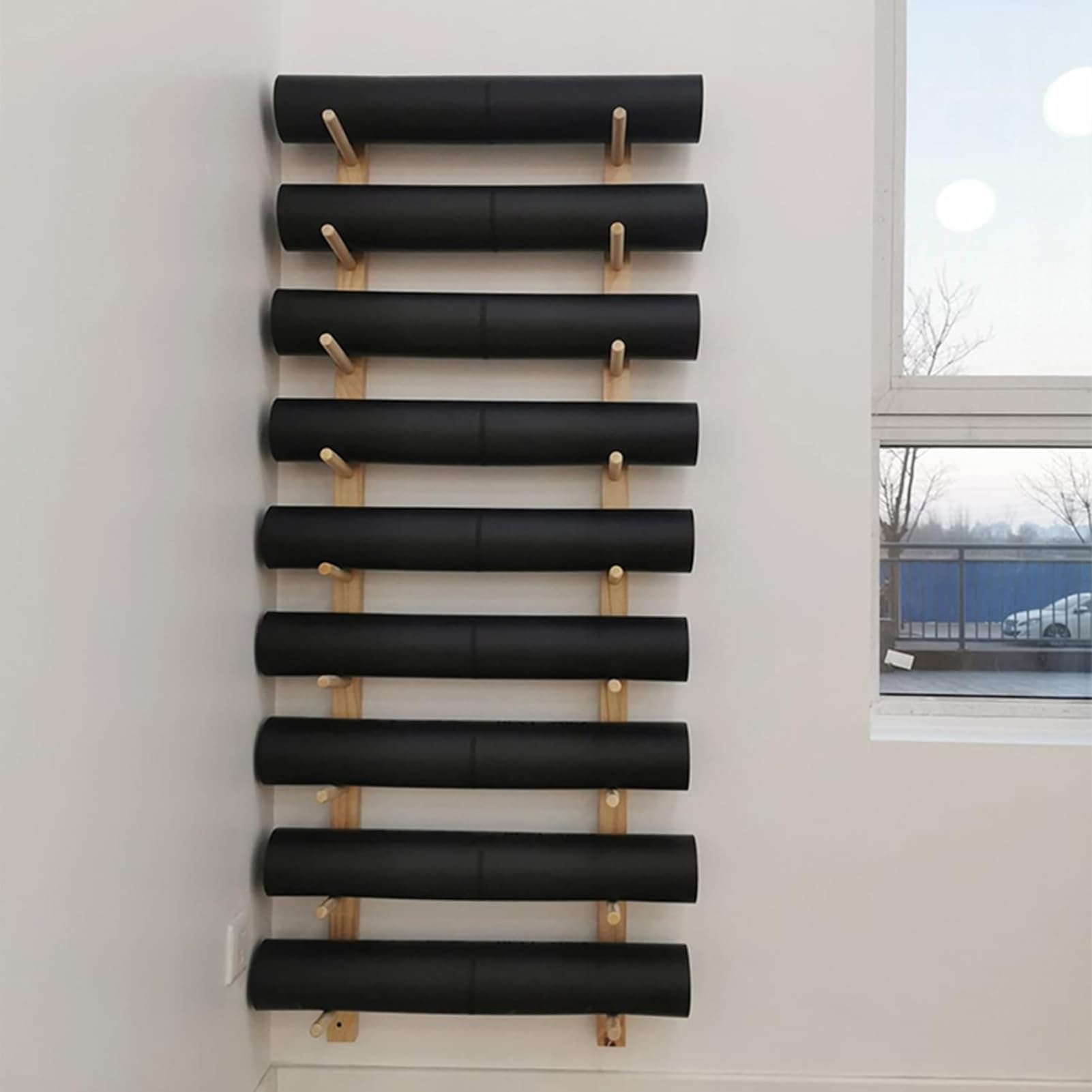 Estantes de Almacenamiento para Esterilla de Yoga de Montaje en Pared, Estante de Almacenamiento para Gimnasio en casa de 9 Niveles para Rodillos de Espuma y esteras de Yoga