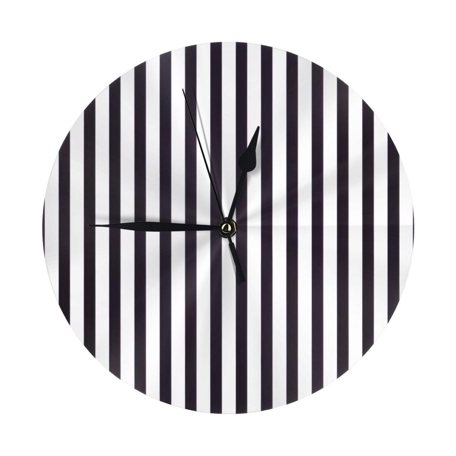 Horloge murale ronde 25,4 cm à rayures noires et blanches pour décoration de salon chic