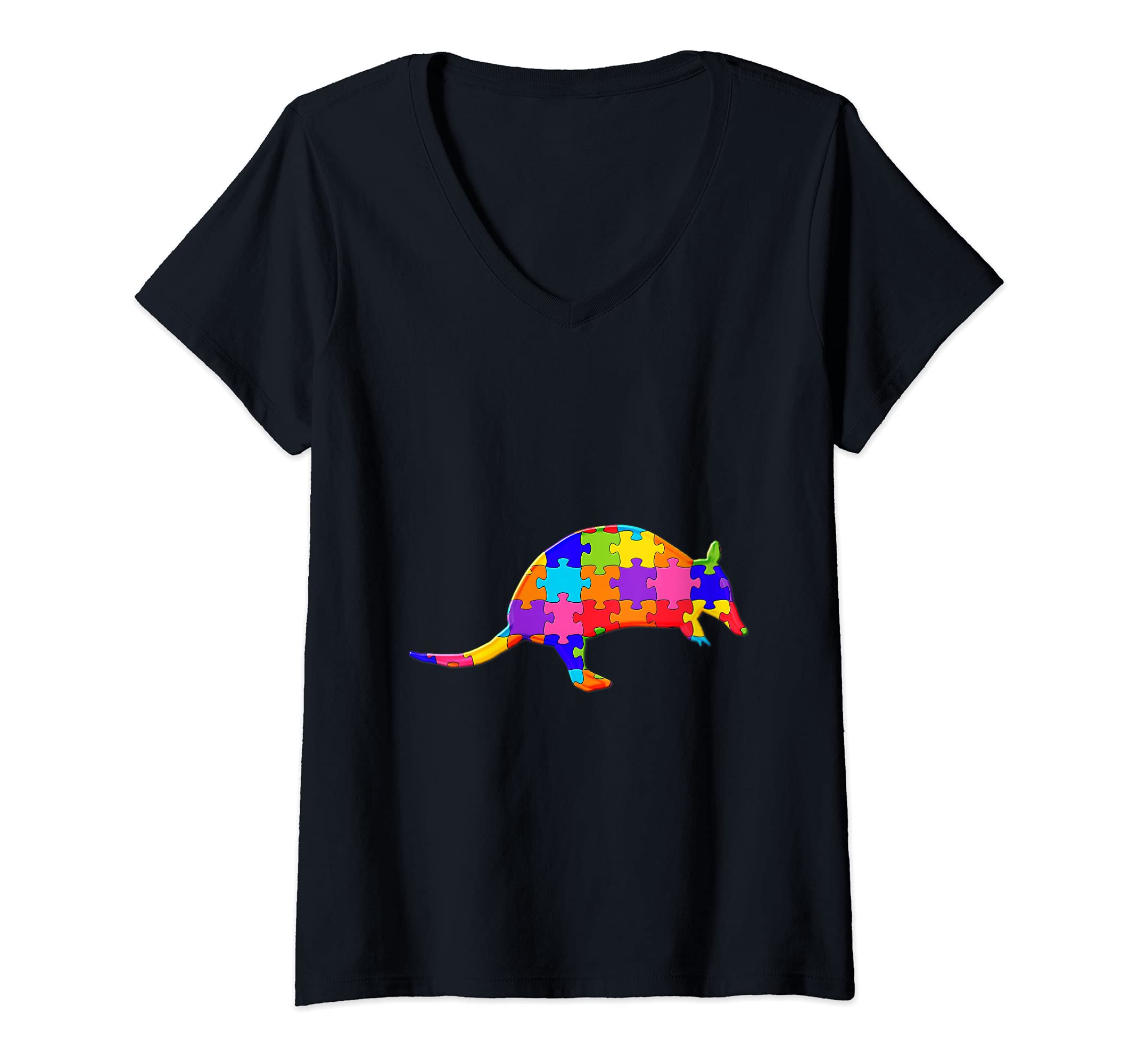 Womens Armadillo pangolin Jigsaw Autism Puzzle V-Neck T-Shirt