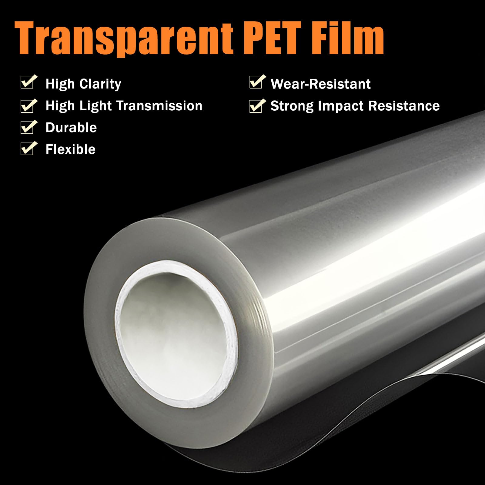 Klare PET-Folie, 0,05 mm, transparent, hitzebeständig, for Transfer, Druck, Laminierung, Bastelarbeiten, Verpackungen und DIY-Projekte(1.25mx100m)