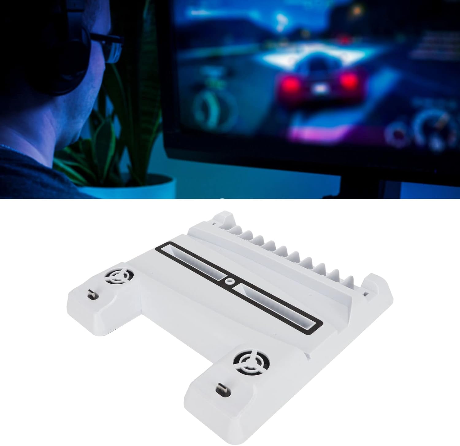 PS5 Game Controller Cooling Rack for PS5, PS5 Tower Cooler with Dual Controller Charging Station and 11 Game Slot Disc Storage Rack, PS5 Accessories