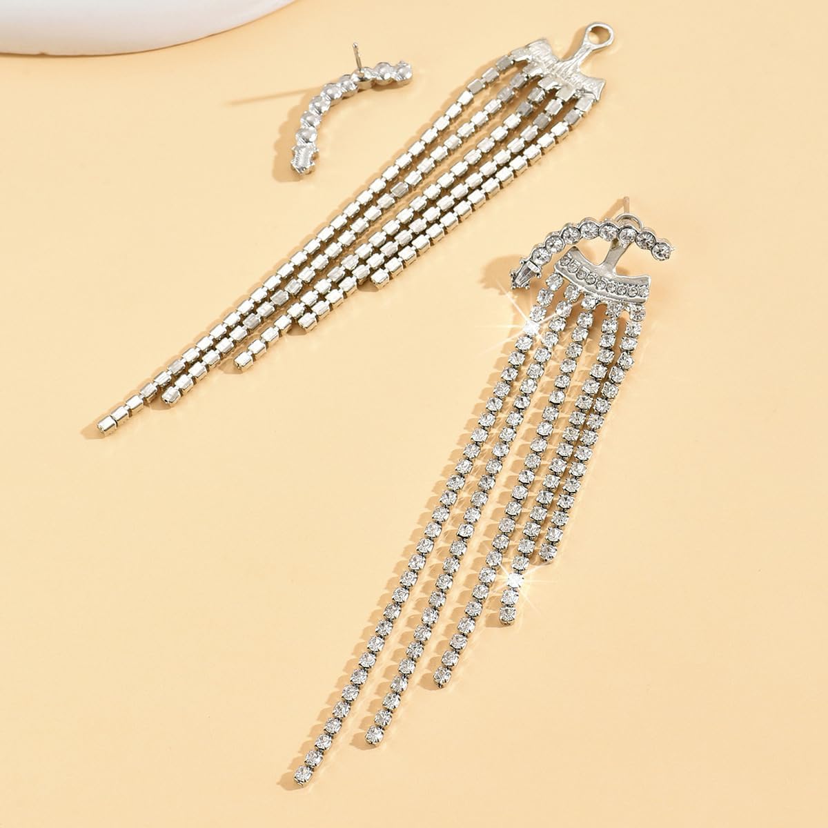 Rhinestone Tassel Earrings for Women Sparkling Gold Silver Crystal Long Chandelier Dangle Drop Earrings Elegant Cubic Zirconia Bridal Wedding Statement Earrings Christmas Prom Party Jewelry - Image 5