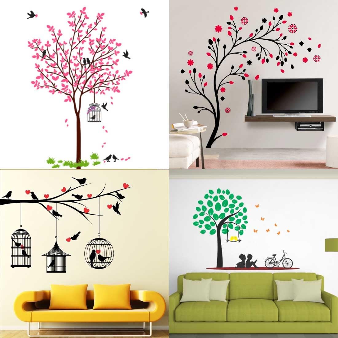 Merical Set of 4 Pink Tree Bird & Nest, Kids Under Tree, Lovebirds & Hearts, Magical Tree, Wall Sticker for Wall D�cor, Living Room, Children Room (B0CB1WWYGX) Amazon Price History, Amazon Price Tracker
