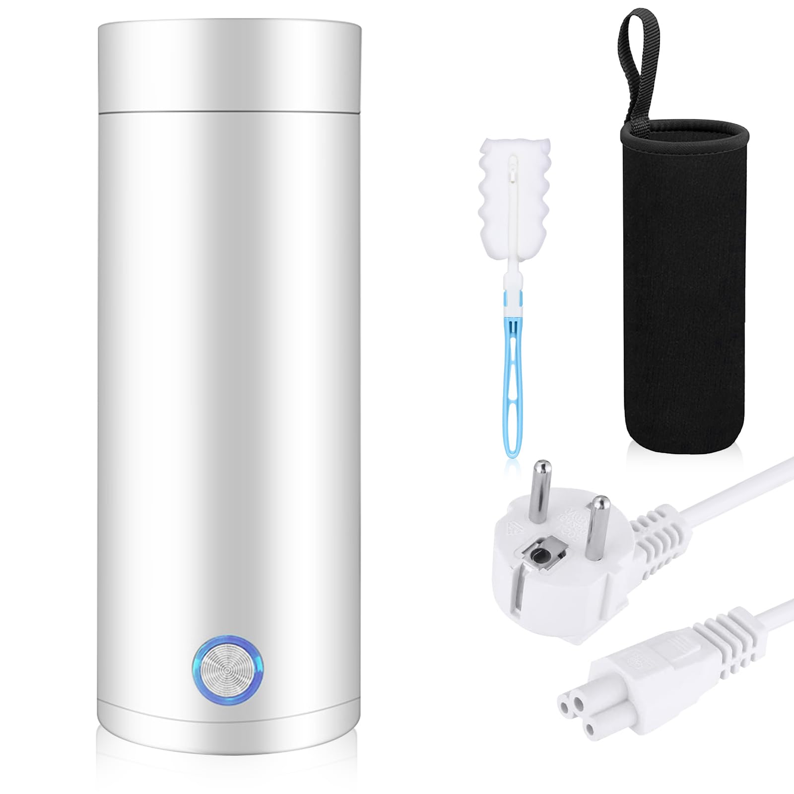 Elektrische waterkoker, draagbare reisfles, 400 ml, mini-waterkoker 3-in-1, warmwaterboiler, automatische uitschakeling, theepot met tandenborstel voor het reinigen van thee, koffie, melk en fast food