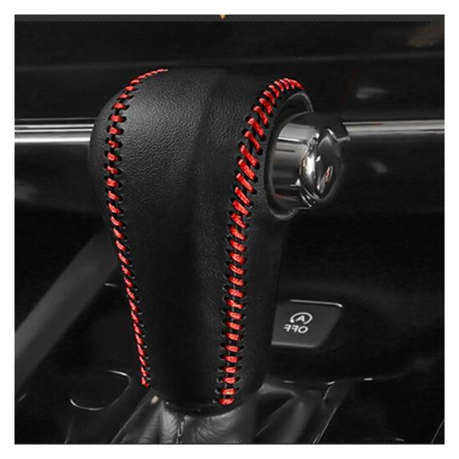 WINVOX for Vezel for HRV for HR-V 2014-2020 Car Genuine Leather Head Shift Knob Protection Cover AT Gear Collars Case LHD/RHD Car Trim Interior(RHD red line)