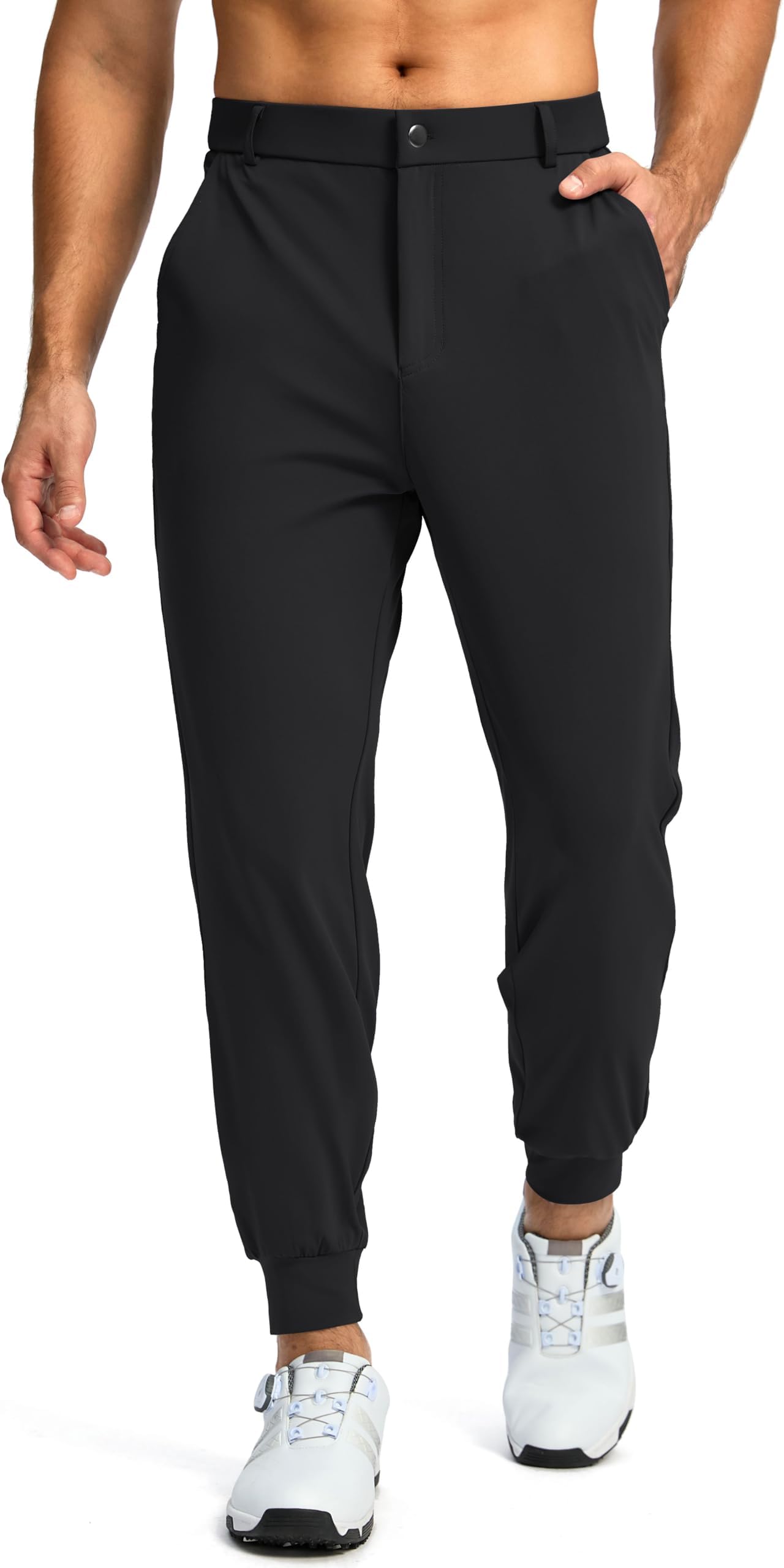 PudollaMens Lightweight Golf Joggers with 3 Pockets Slim Fit Sweatpants Work Dress Casual Pants with Belt Loops