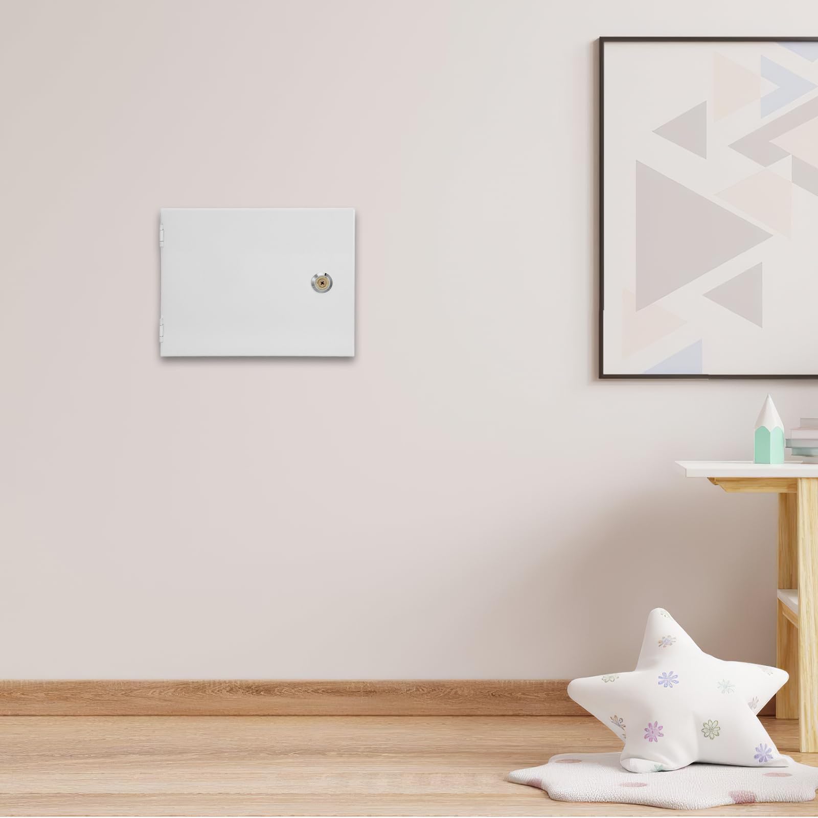 Cassetta di Sicurezza in Ferro Bianco con Chiave 210x160x60 Mm per Pannelli di Allarme, Scatola di Protezione con Serratura Bloccabile, Contenitore per Interruttore di Allarme