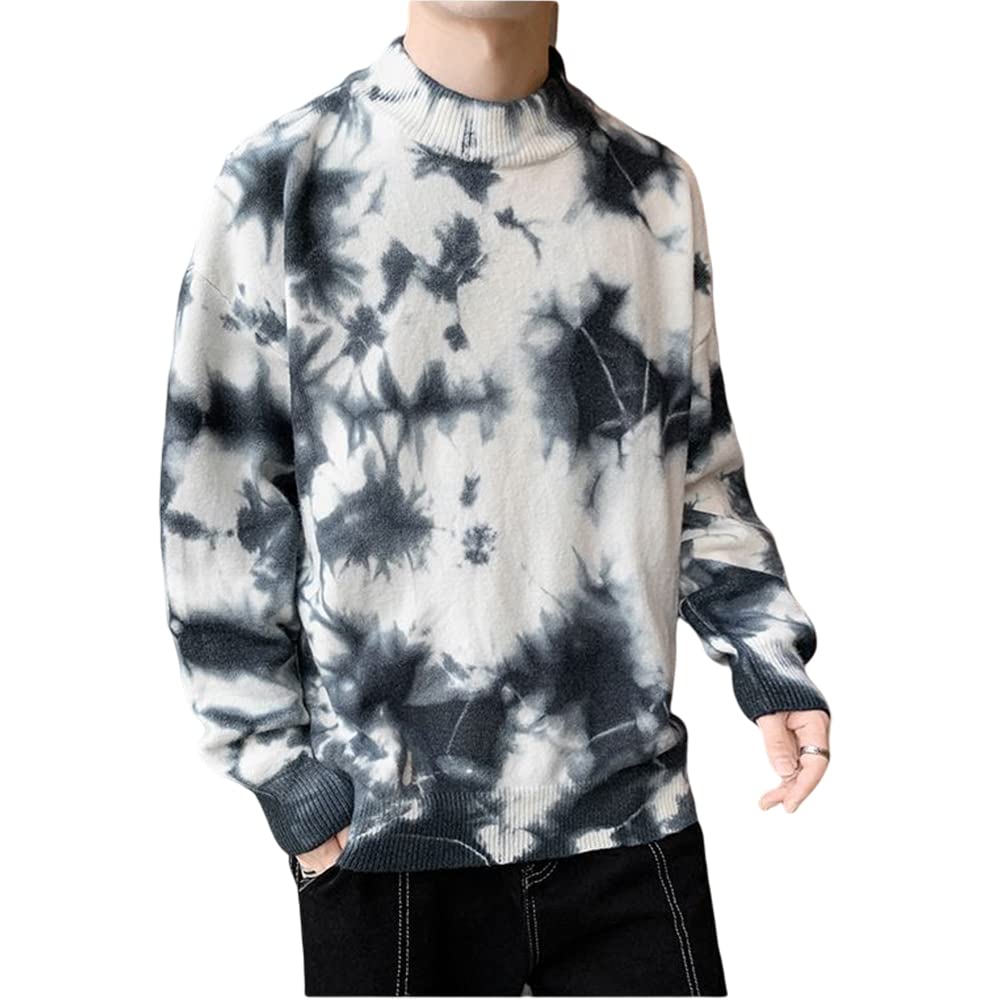 Jersey de Cuello Alto Medio para Hombre Otoño e Invierno Suéter de Punto cálido Grueso Suelto