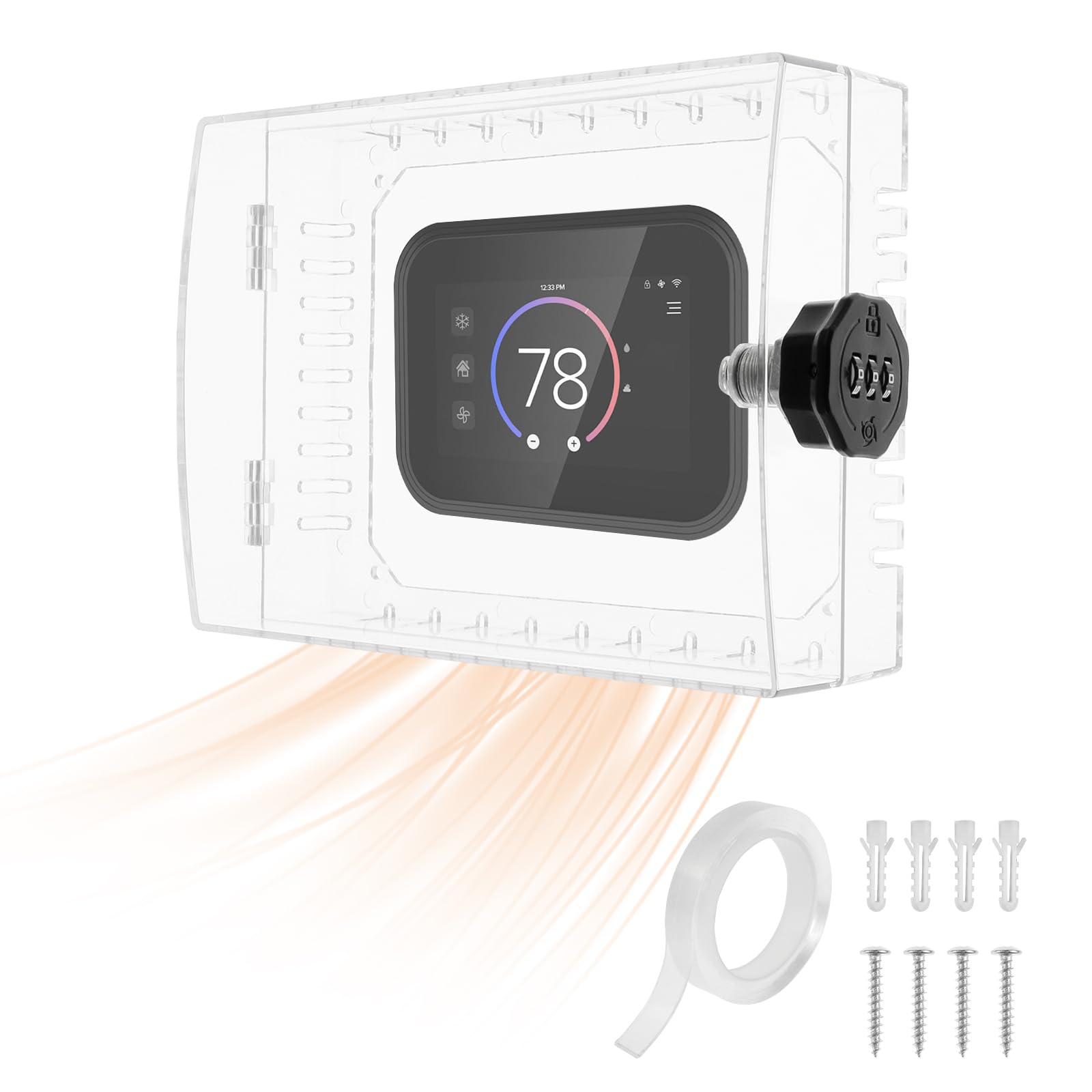 Thermostat Lock Box with Password, Transparent Thermostat Protective Cover, Acrylic Thermostat Guard Box Wall Mounted Universal Thermostats Protector for Restaurants, Home, School (Password type)