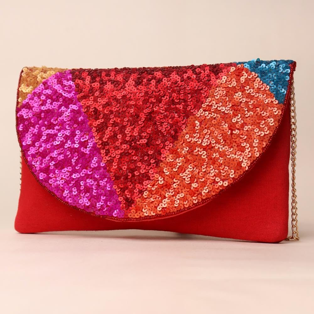 Indian Shelf Orange Beads & Cotton Handmade Women’s Designer Luxury Handbag – Stylish Work Bag & Perfect Festive Gift, Sling Clutch Bag, Bridal, Festive, Beaded & Ethnic Styles