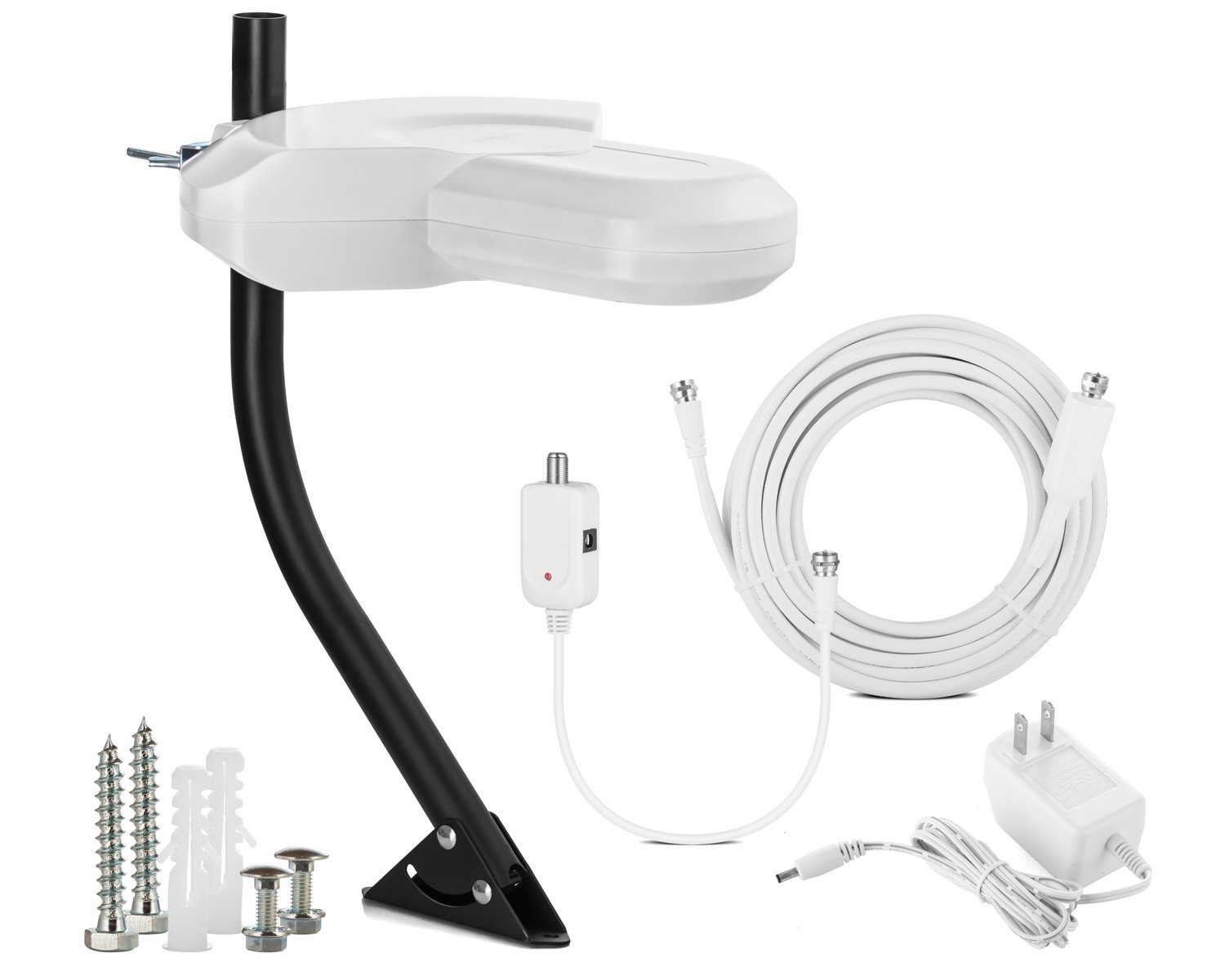 VT-166 100 Miles Range Digital Amplified Outdoor/Indoor Attic HDTV Antenna with Mounting Pole - White
