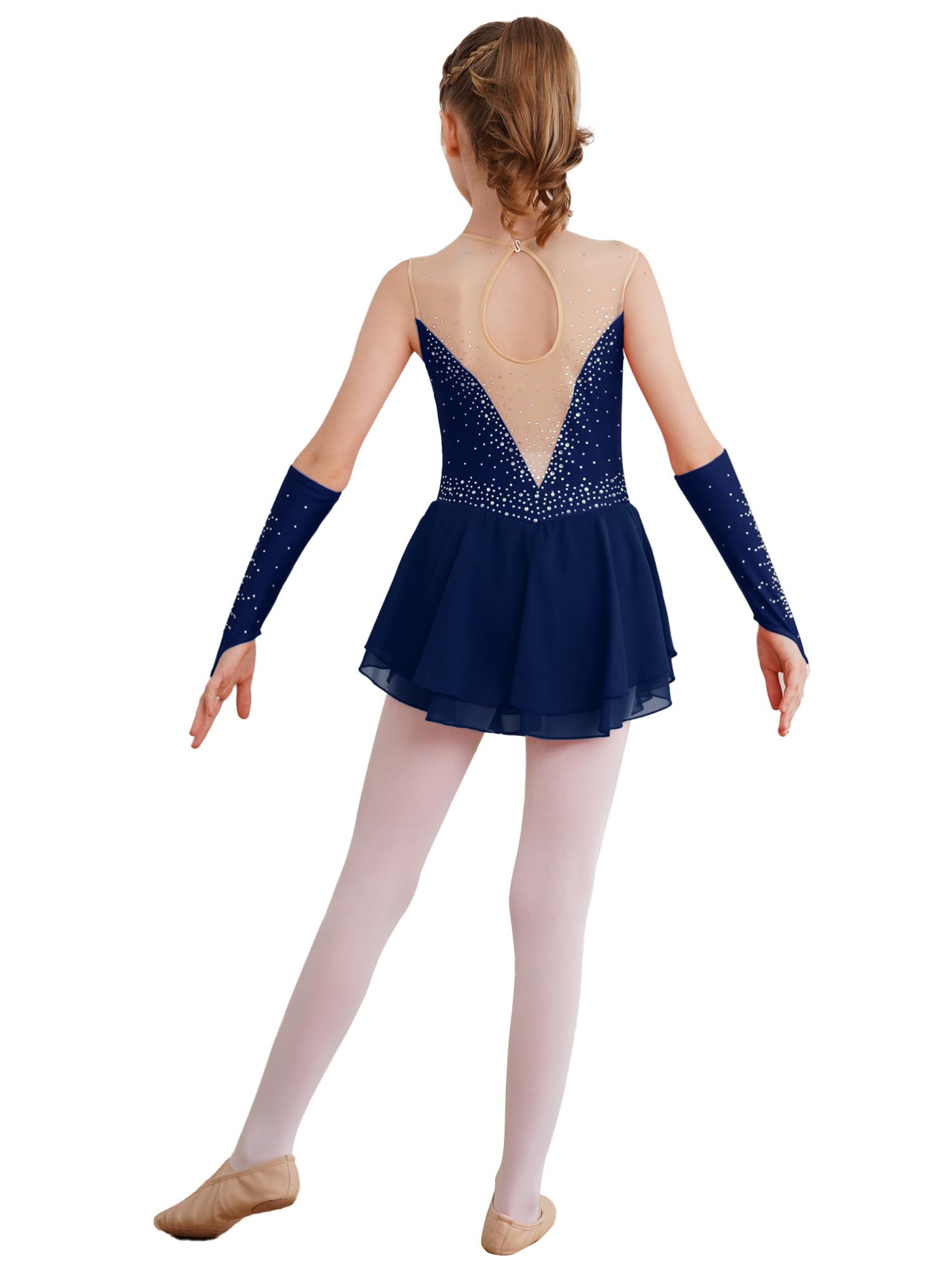 CHICTRY Kürkleider Eiskunstlauf Mädchen Strass Glitzer Ballettkleid Ärmellos Tanzkleid Cut Out Ballettanzug Mit Fingerlose Handschuhe Tanzkostüm