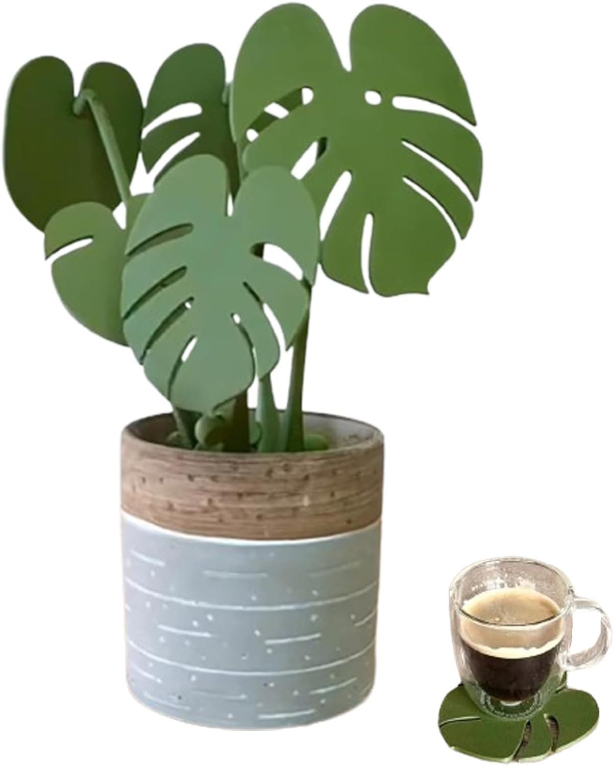 Magnetic Monstera Plant Coaster - 3D Printed Green Leaf, Tropical Home Decor (1pcs)