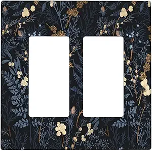 Decorative Outlet Covers Rustic Navy Dark Blue Leaves Golden Floral 2 Gang Light Switch Cover Plate Double Rocker Wall Plate Switch Plate Covers Faceplate for Bedroom Home Decor