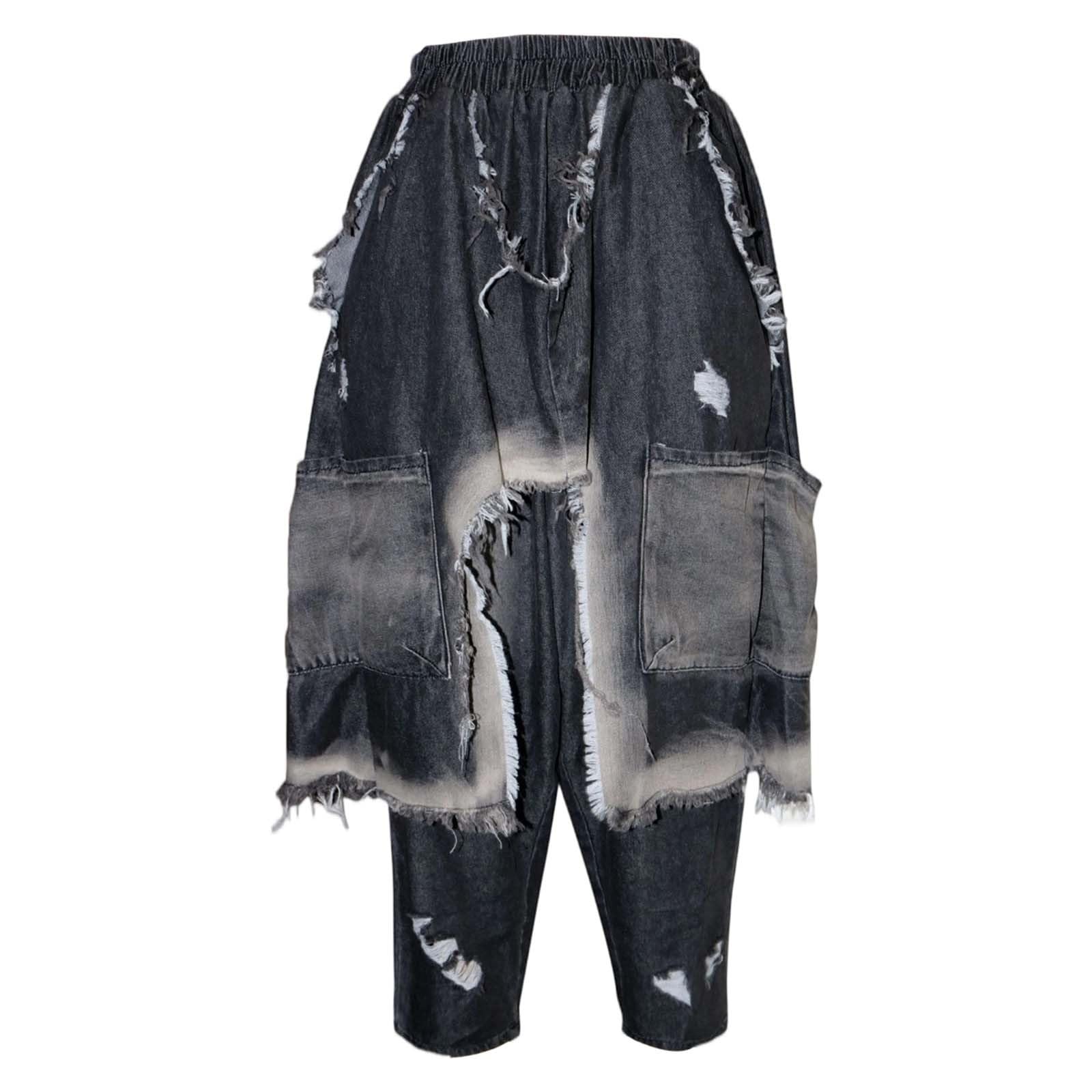 Destroyed - Pantalones vaqueros de pierna ancha para mujer, pantalones vaqueros holgados de verano, aspecto usado, pantalones harén, pierna ancha, hippie, pantalones vaqueros informales