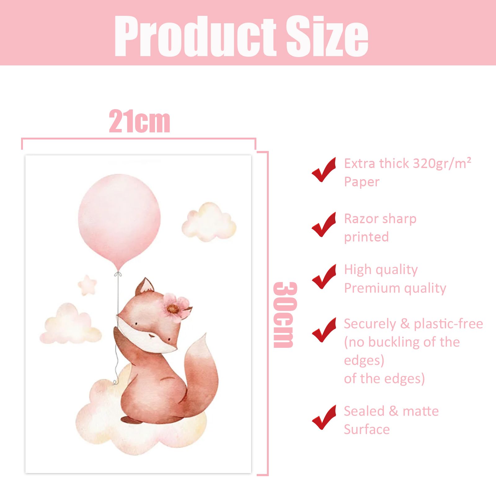 GZYYANG Set di 3 poster per cameretta dei bambini, formato A4, decorazione per la cameretta dei bambini, con animali, per la cameretta dei bambini, senza cornice