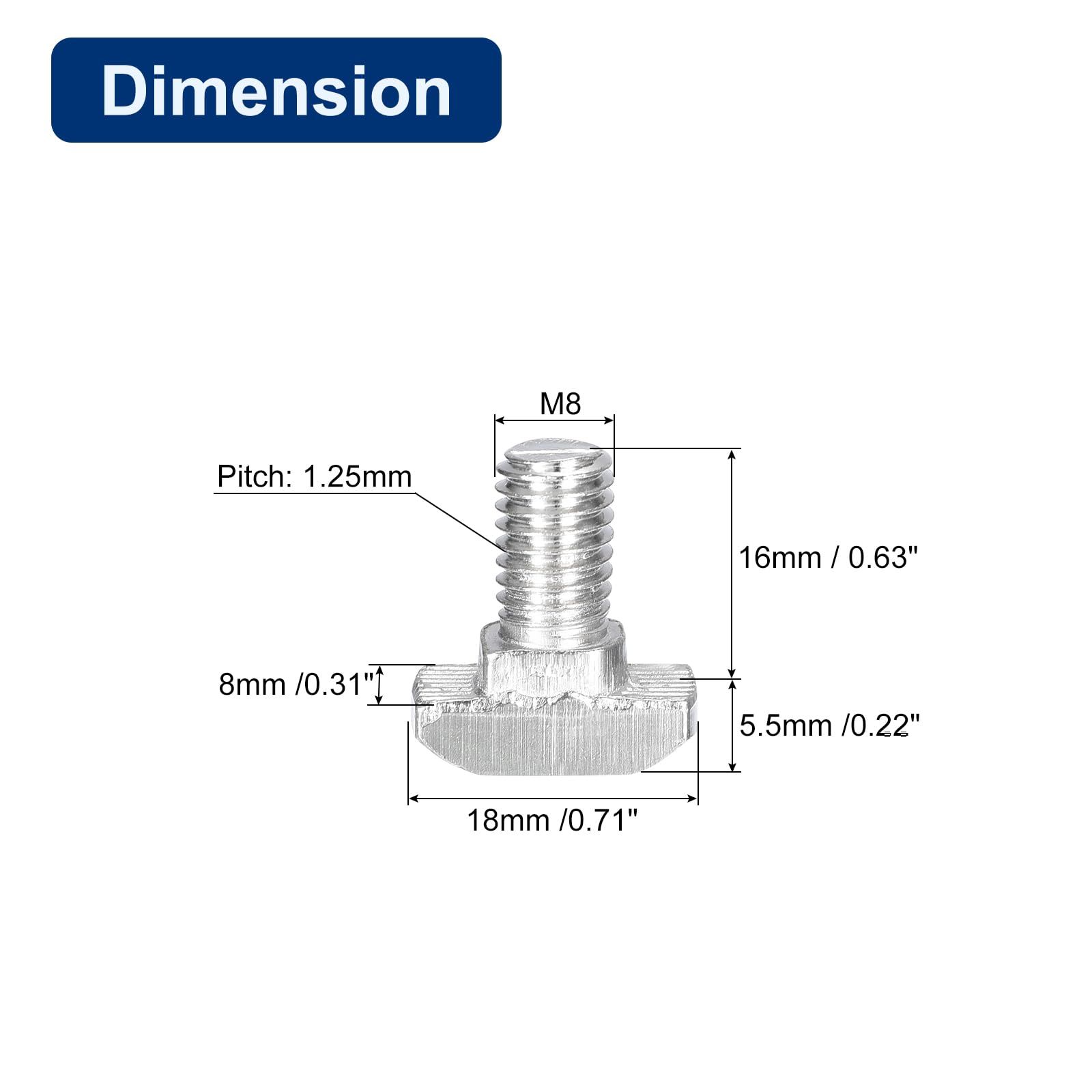 10x T-Nutenschrauben M8x60mm Edelstahl 304 - Für Aluminiumprofile Serie 4040