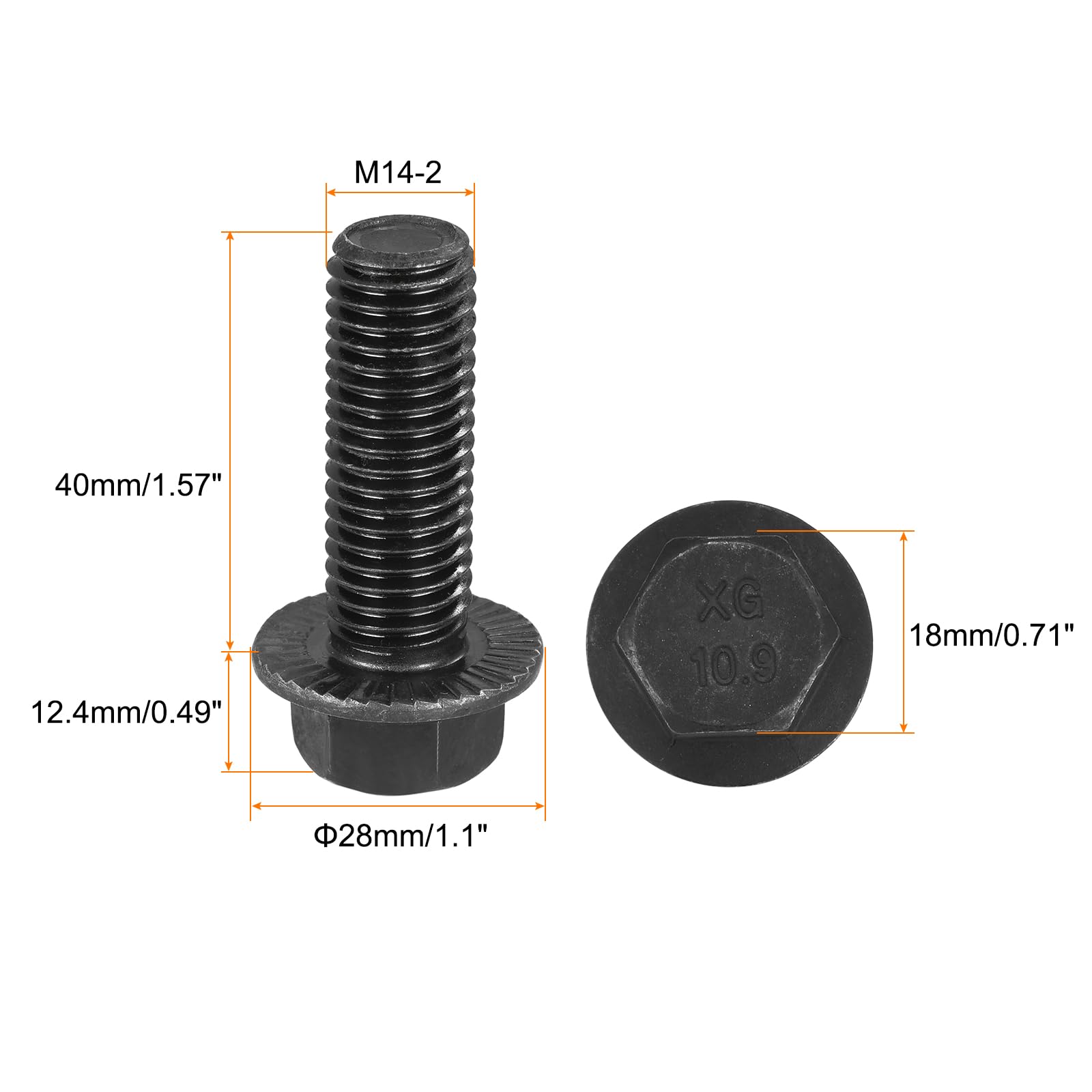 sourcing map M14x40mm Hex seghettato Flangia Bulloni 10.9 Grado Acciaio al Carbonio Viti 4pcs