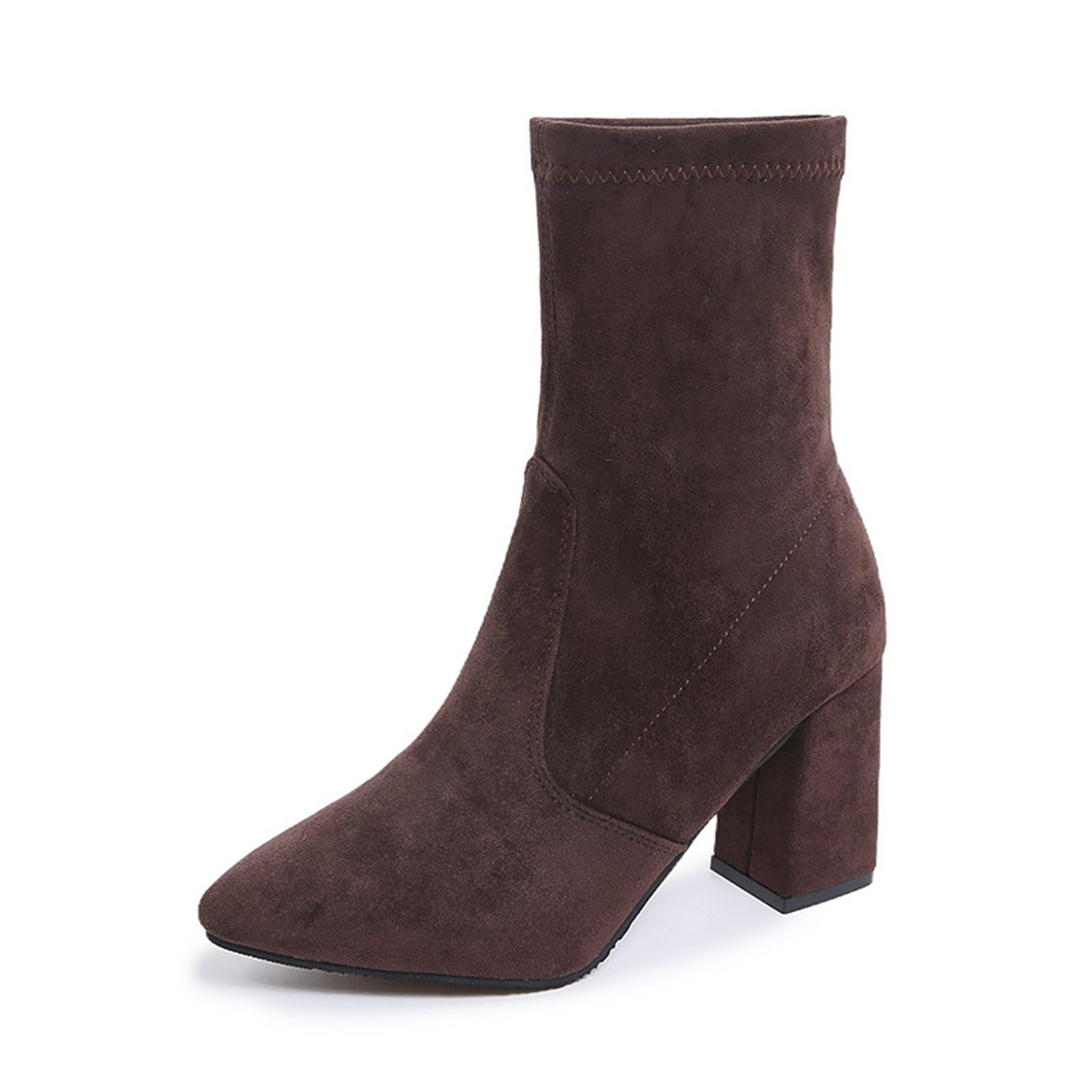 Womens Chunky Heel Suede Ankle Boots Fashion Pointed Toe Slip On Fall Mid Block Heel Dress Short Booties