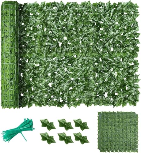 Artificial Ivy Privacy Fence Panel 3m x 1m, UV Resistant Garden Screening Hedge Roll with Realistic Faux Vine Leaves for Outdoor Walls, Fences & Balconies(Includes 50 Free Green Cable Ties)